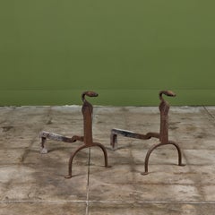 Pair of Primitive Wrought Iron Andirons
