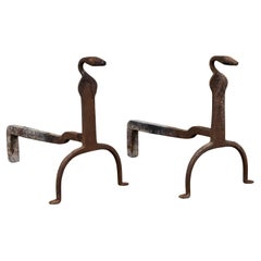 Pair of Primitive Wrought Iron Andirons