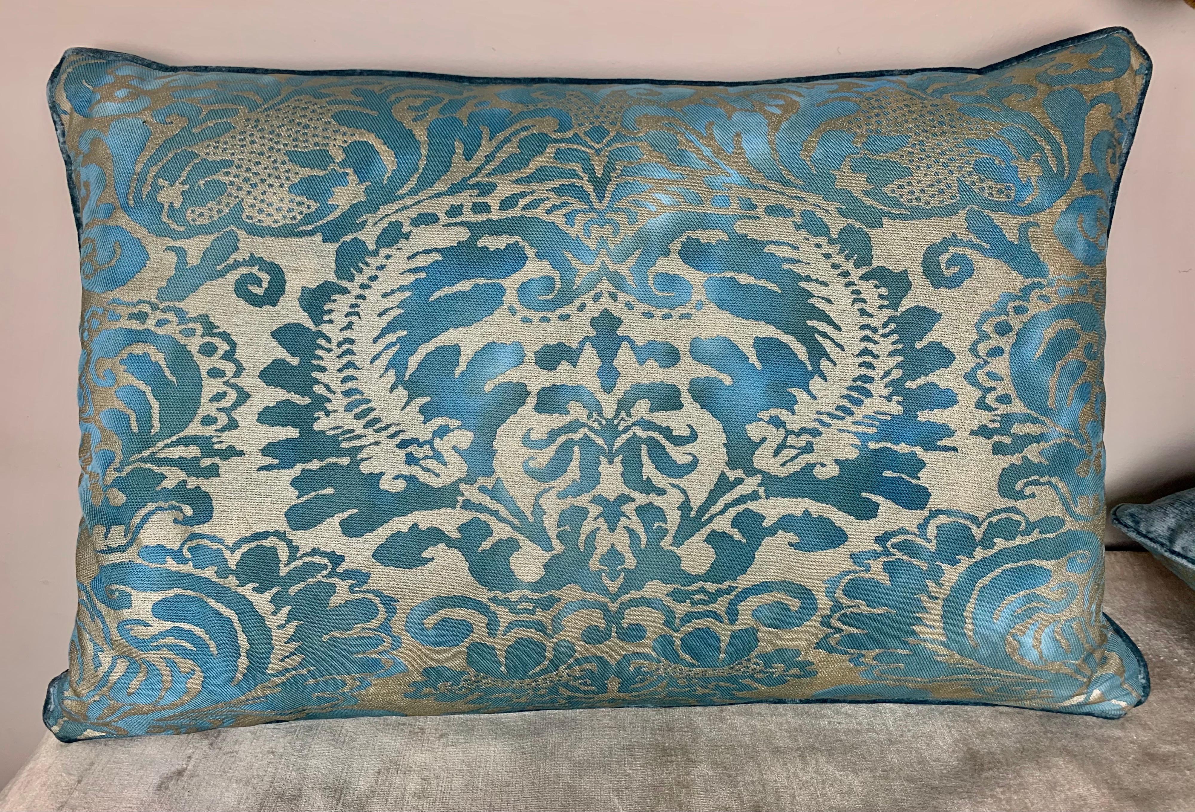Italian Pair of Printed Blue and Gold Fortuny Pullows