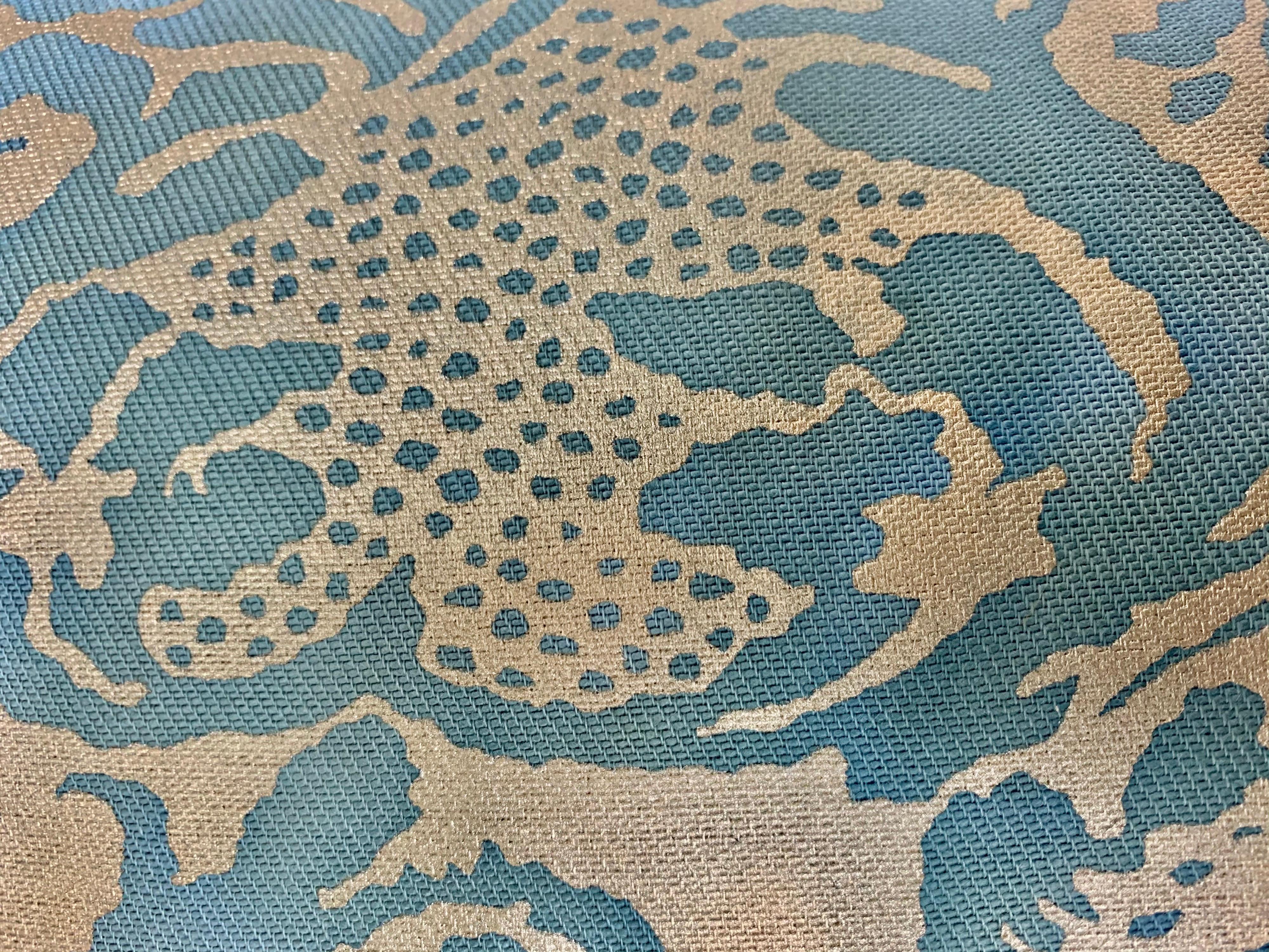 Contemporary Pair of Printed Blue and Gold Fortuny Pullows