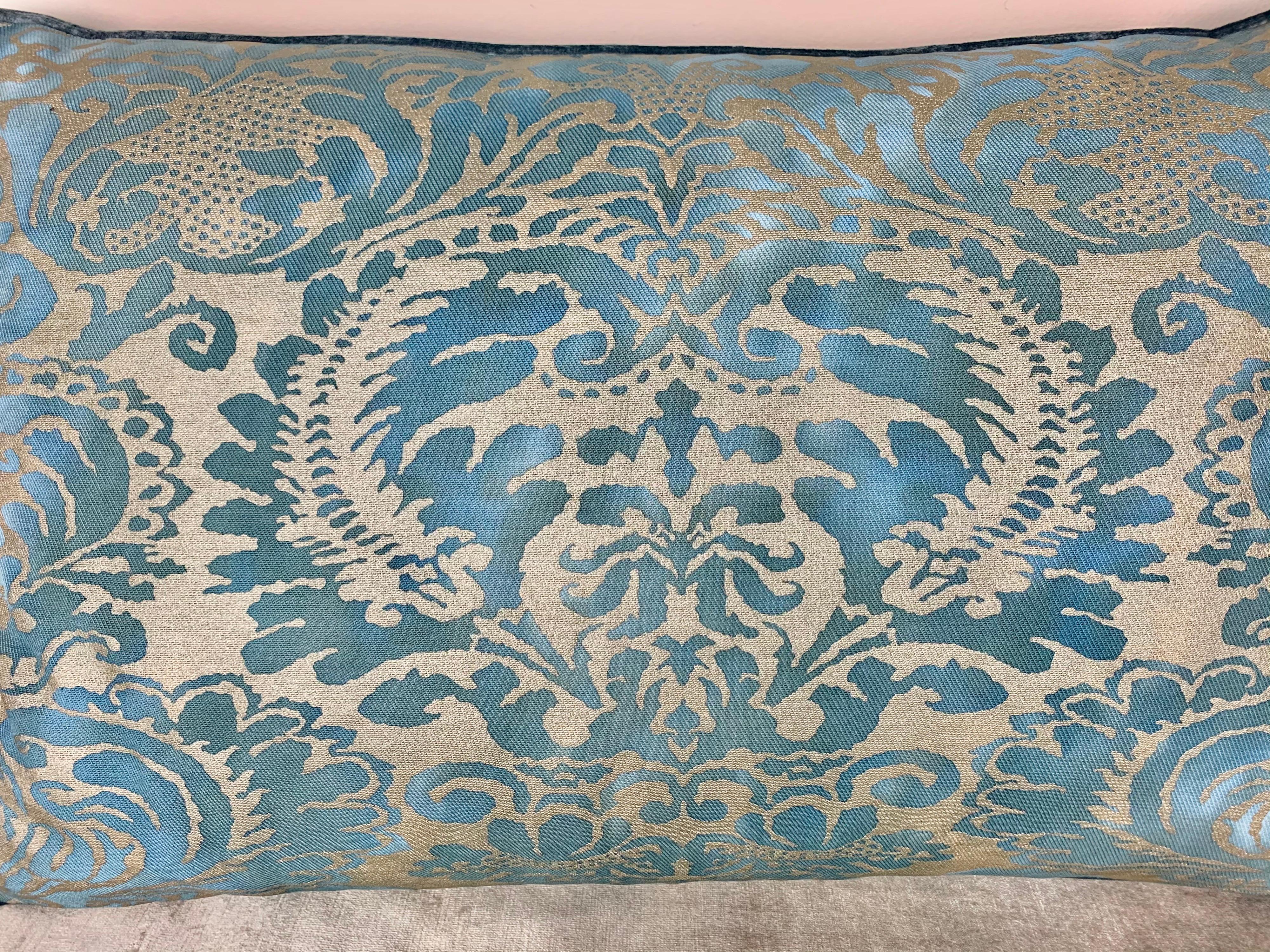 Cotton Pair of Printed Blue and Gold Fortuny Pullows