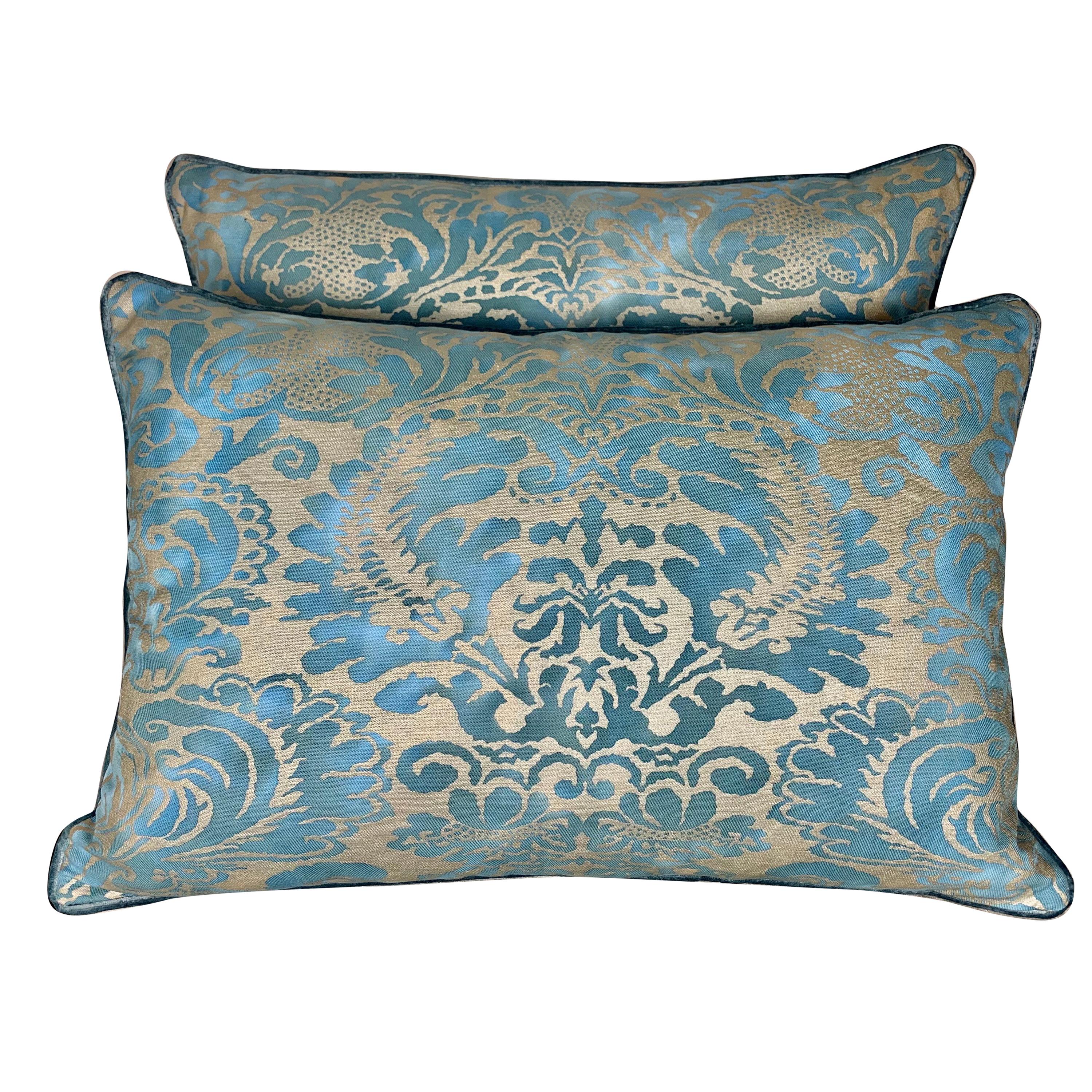 Pair of Printed Blue and Gold Fortuny Pullows