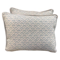 Artisan Crafted Blue Motif Decorative Pillows in Printed Linen