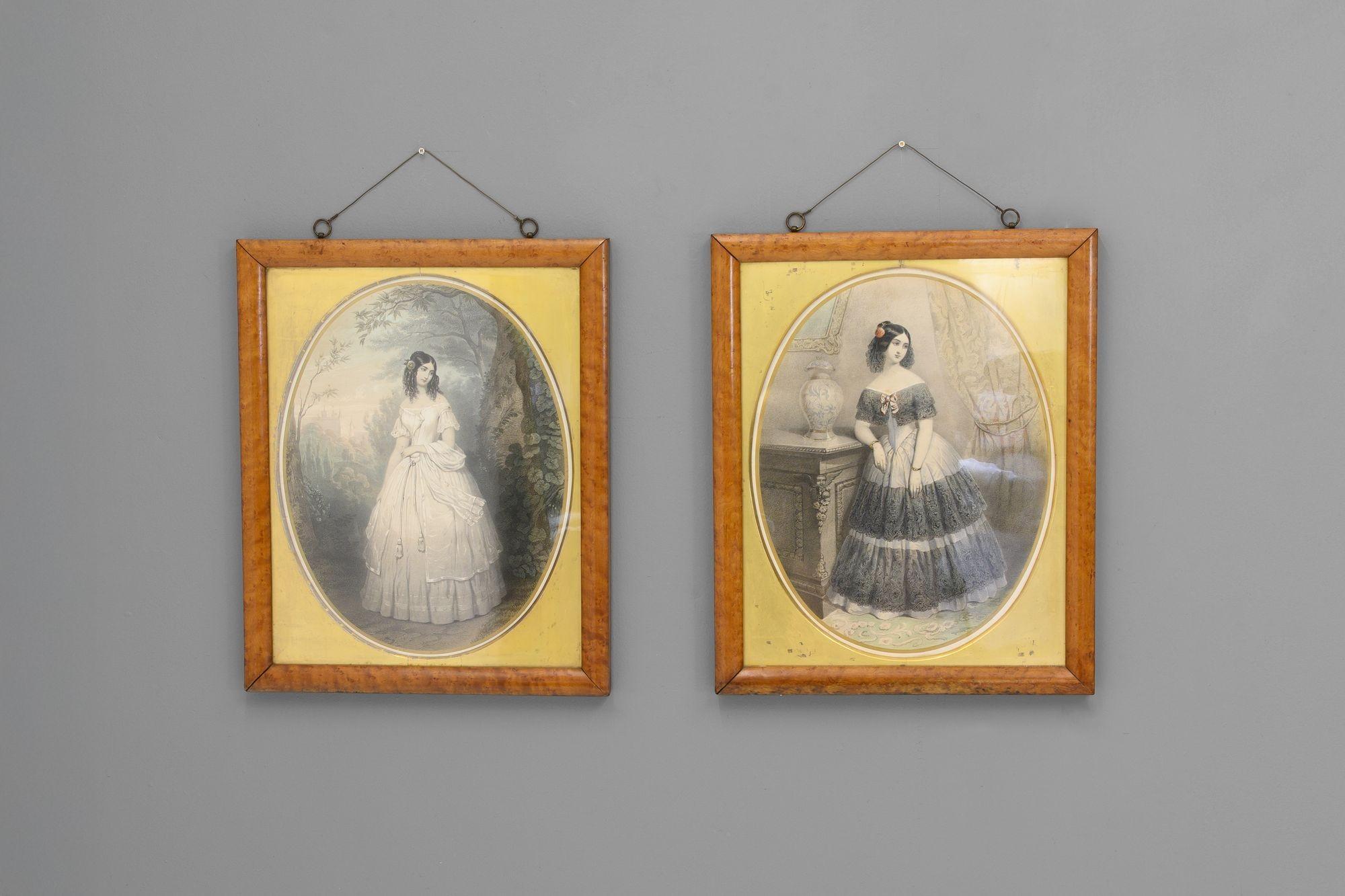 Pair of maple framed prints of young ladies.
Circa 1880.
H 52cm x W 42cm x D 4cm