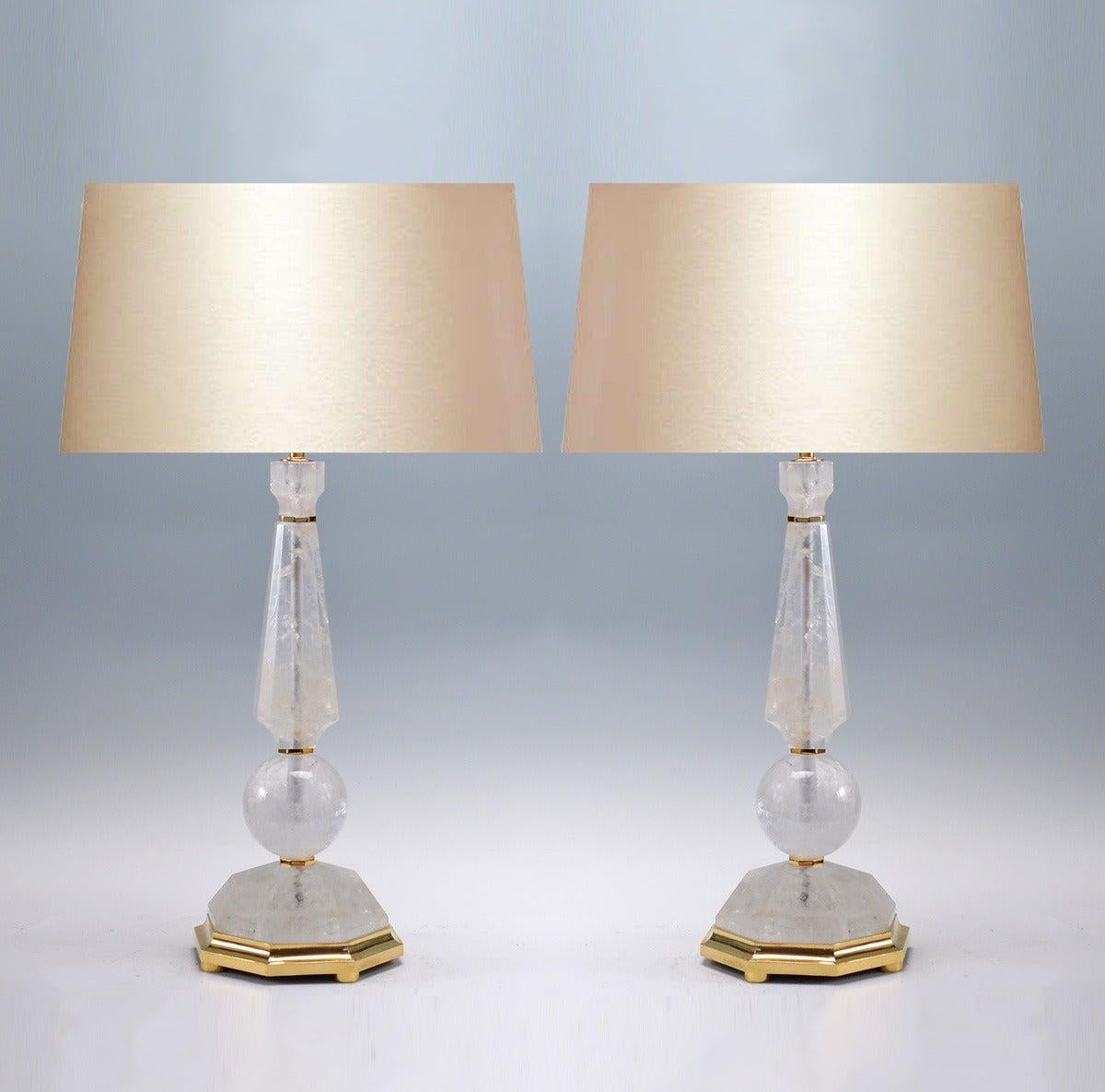 Contemporary Pair of Prism and Globe Form Rock Crystal Quartz Lamps For Sale