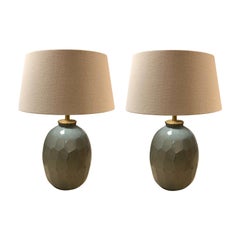 Pair of Prism Cut Pale Blue Glass Lamps, China, Contemporary