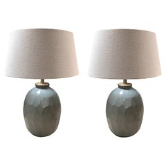 Pair of Prism Cut Pale Blue Glass Lamps, China, Contemporary