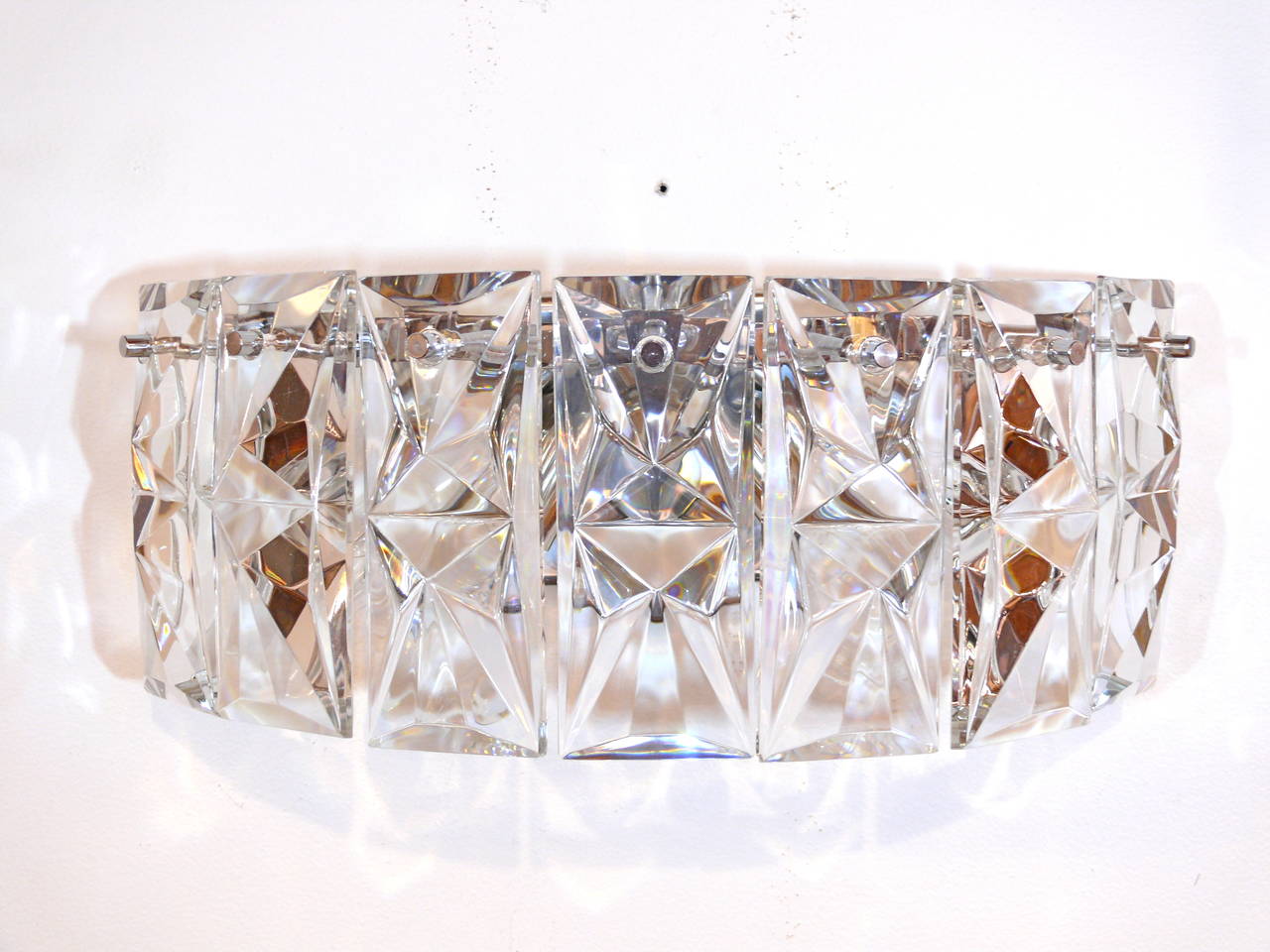 Mid-Century Modern Pair of Prismatic Glass Sconces by Kindeley For Sale