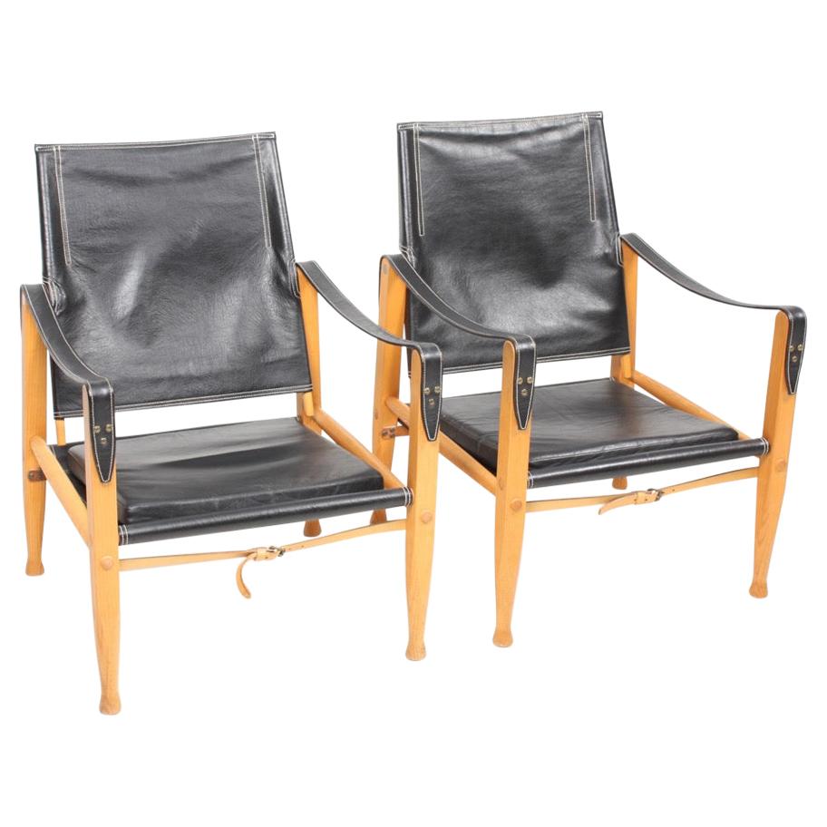 Pair of Pristine Midcentury Lounge Chairs in Patinated Leather by Kaare Klint For Sale