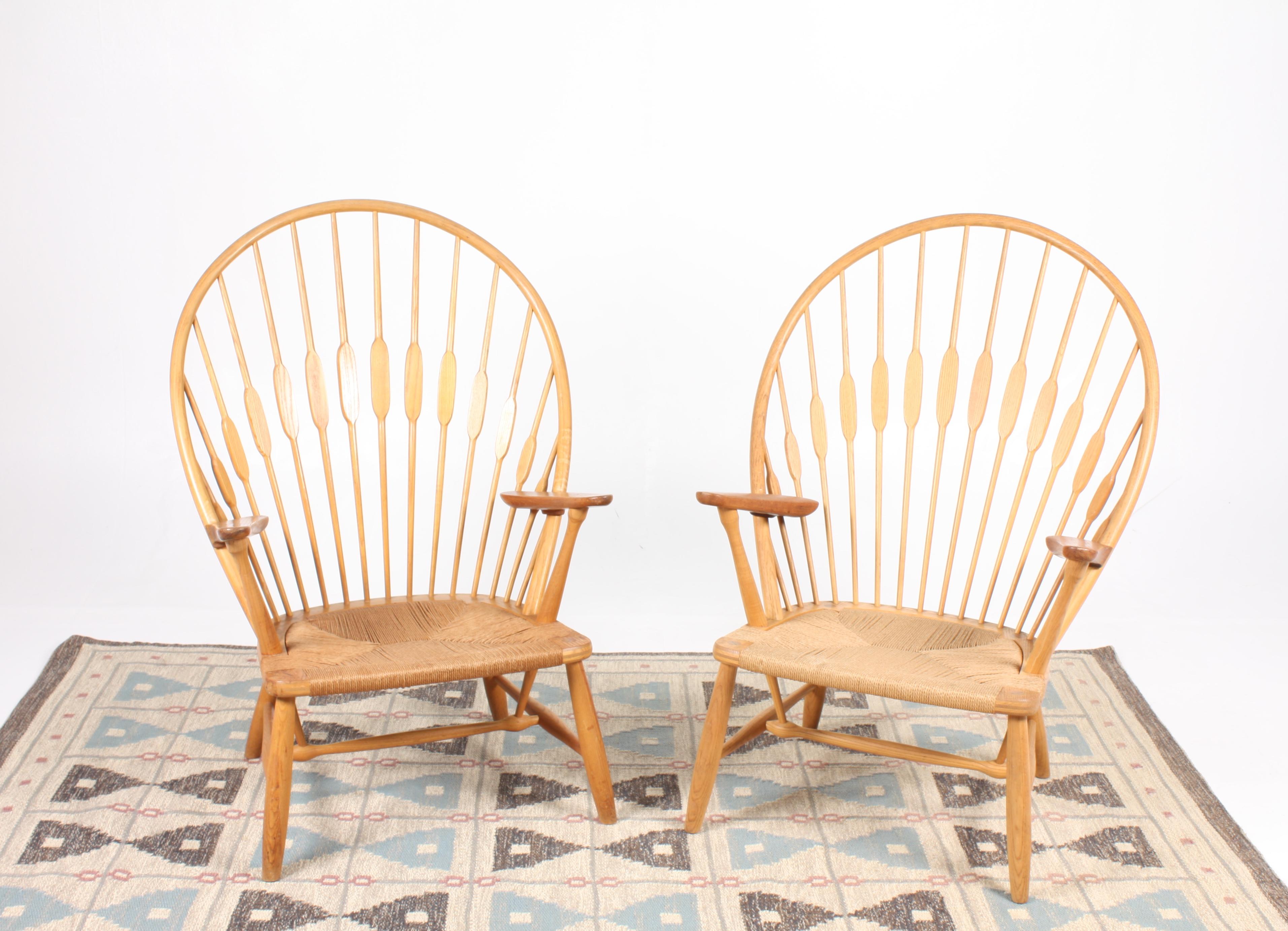Scandinavian Modern Pair of Pristine Peacock Chairs by Wegner