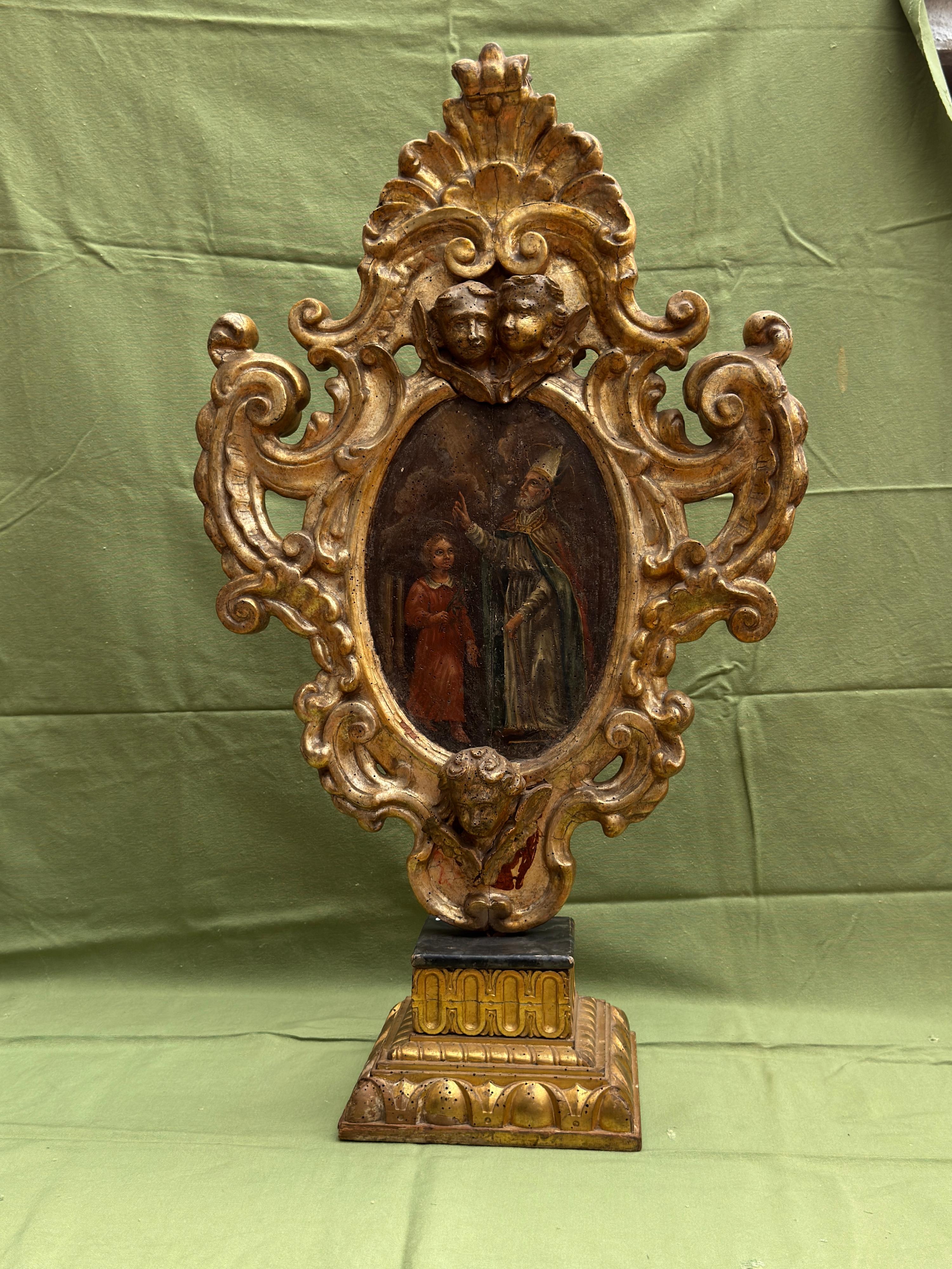 Pair of Processional Reliquaries with Double-Sided Paintings Spain 18th Century For Sale 4