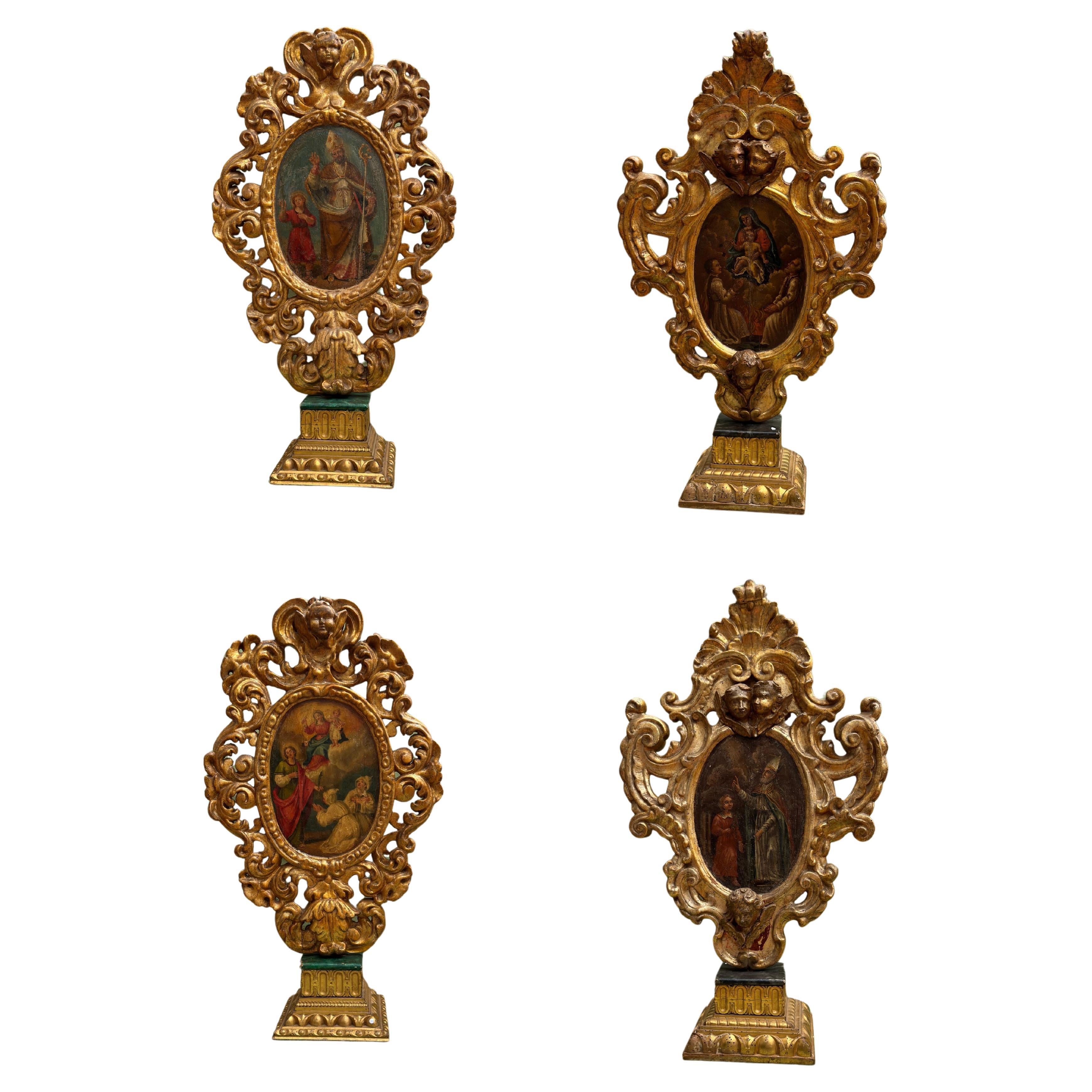 Pair of Processional Reliquaries with Double-Sided Paintings Spain 18th Century For Sale