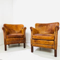 Pair of Professor's Leather Chairs With Nailheads