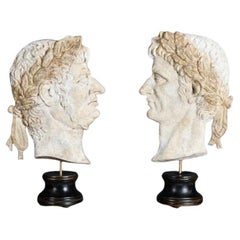 Pair of Profiles of Roman Emperors in Plaster and Wood.