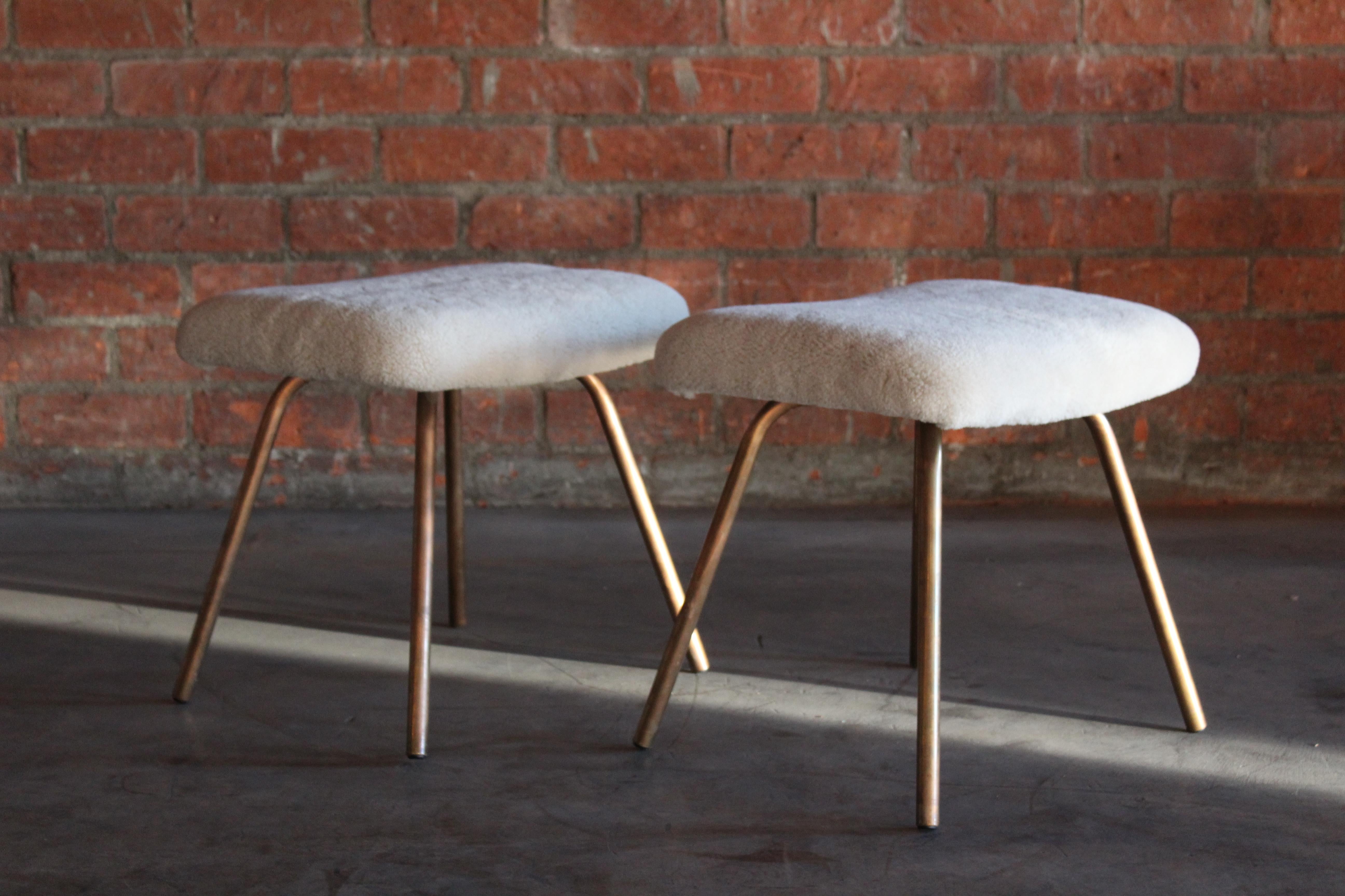 Pair of Prototype Copper & Sheepskin Stools by Pierre Guariche, France, 1950s 1