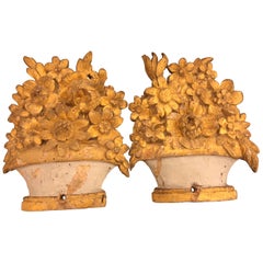 Pair of Provençal Flower Basket Carvings