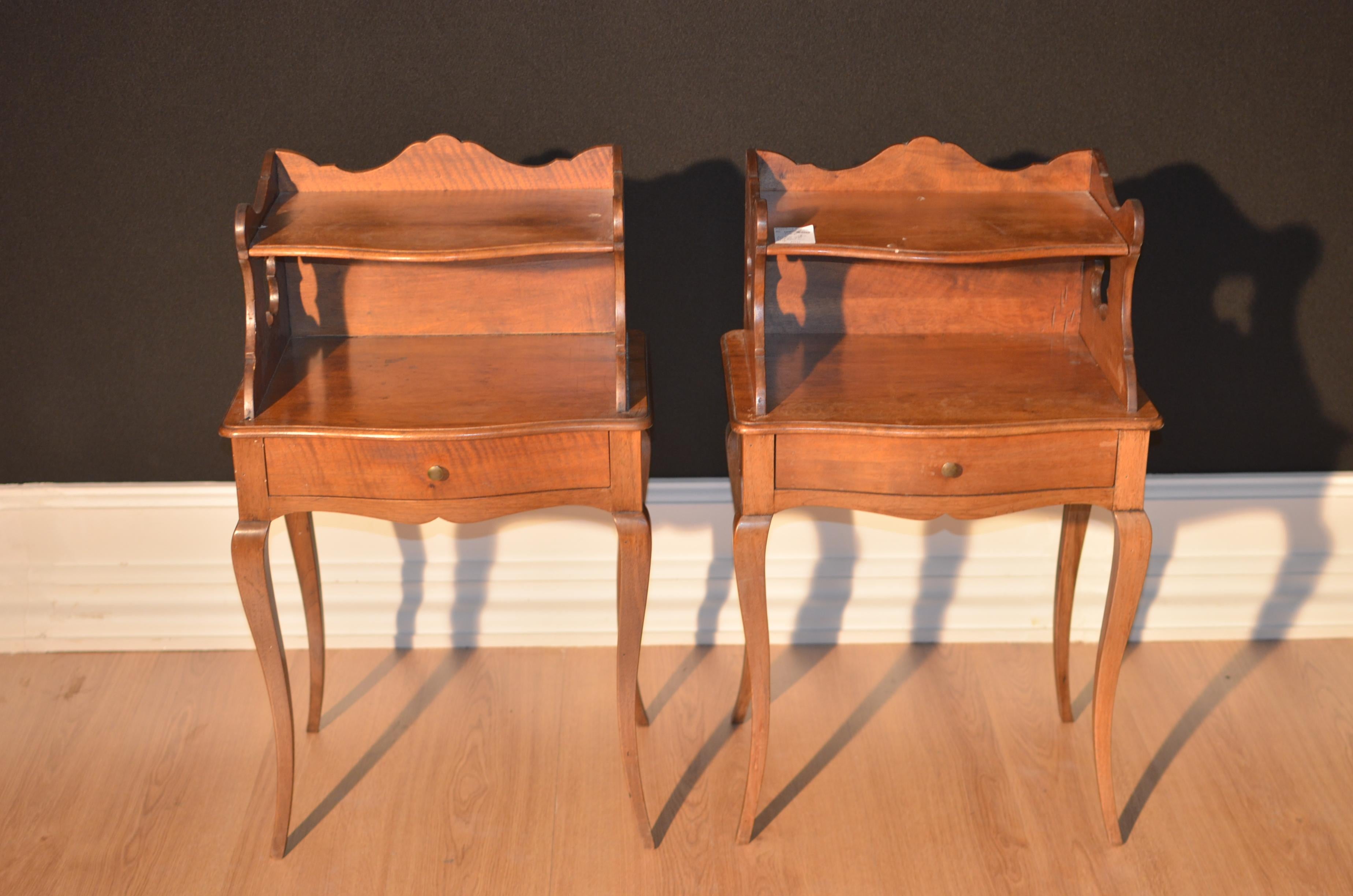 French Provincial Pair of Provencal Nightstands in Walnut with Raised in 1925