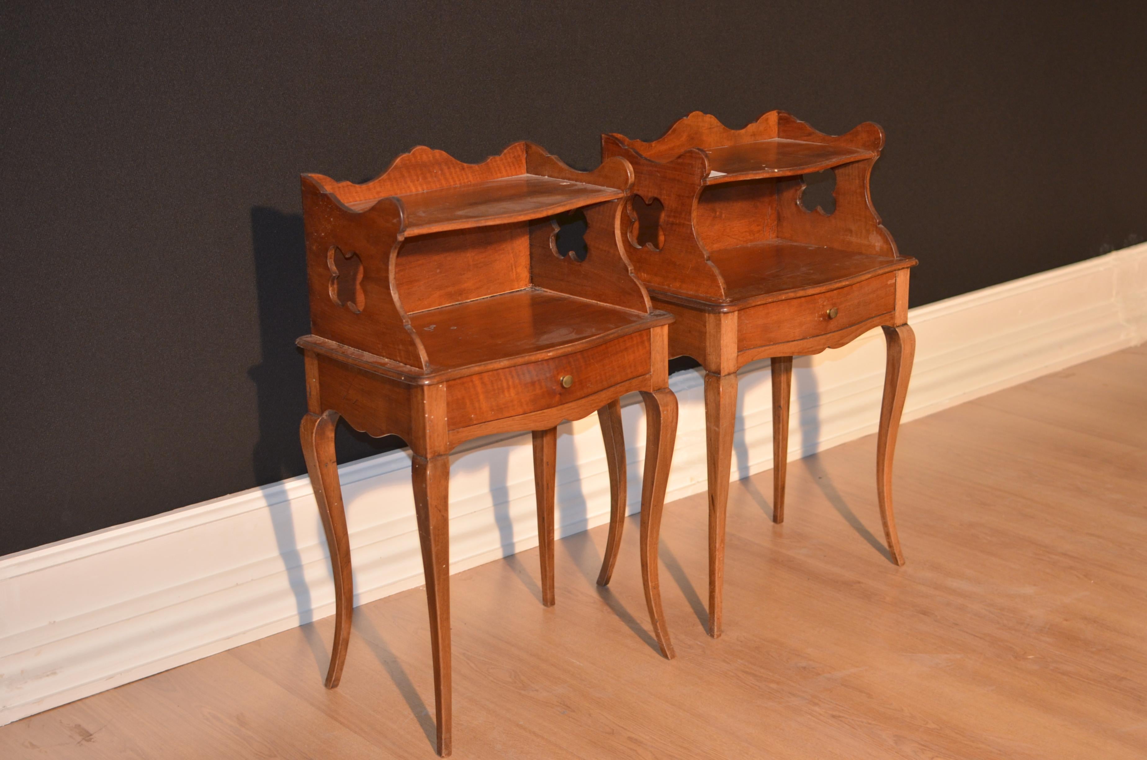 French Pair of Provencal Nightstands in Walnut with Raised in 1925
