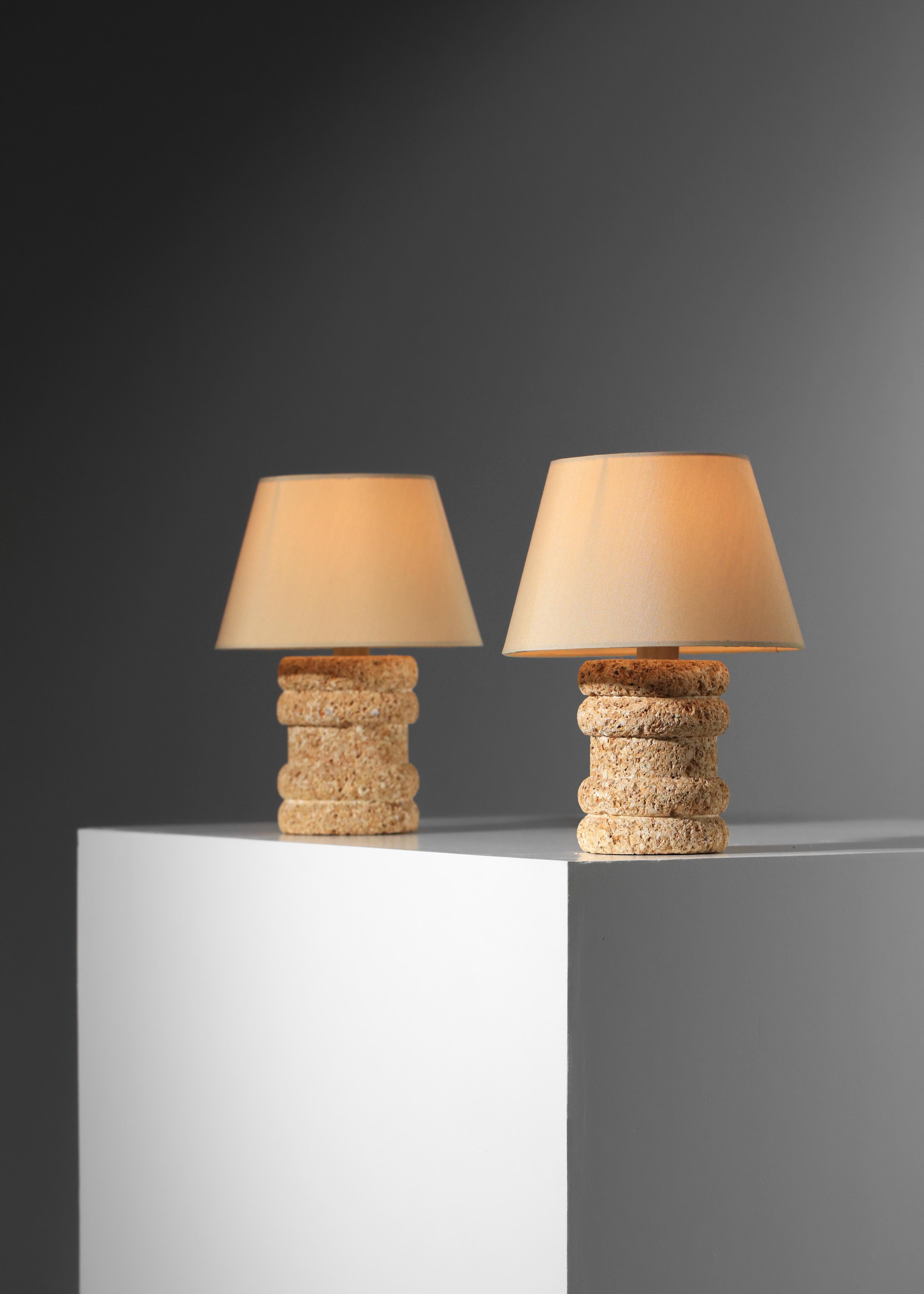 French pair of Provencal stone bedside lamps in the Albert Tormos style