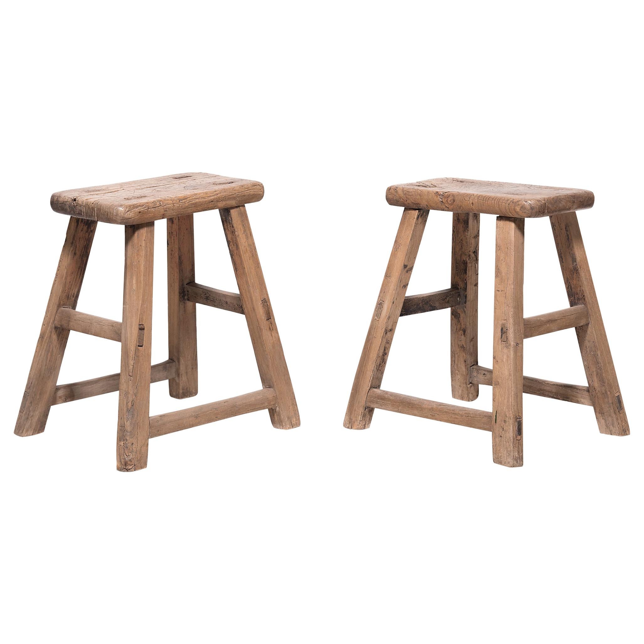 Provincial Chinese Courtyard Stools, Dynasty Bar Stools