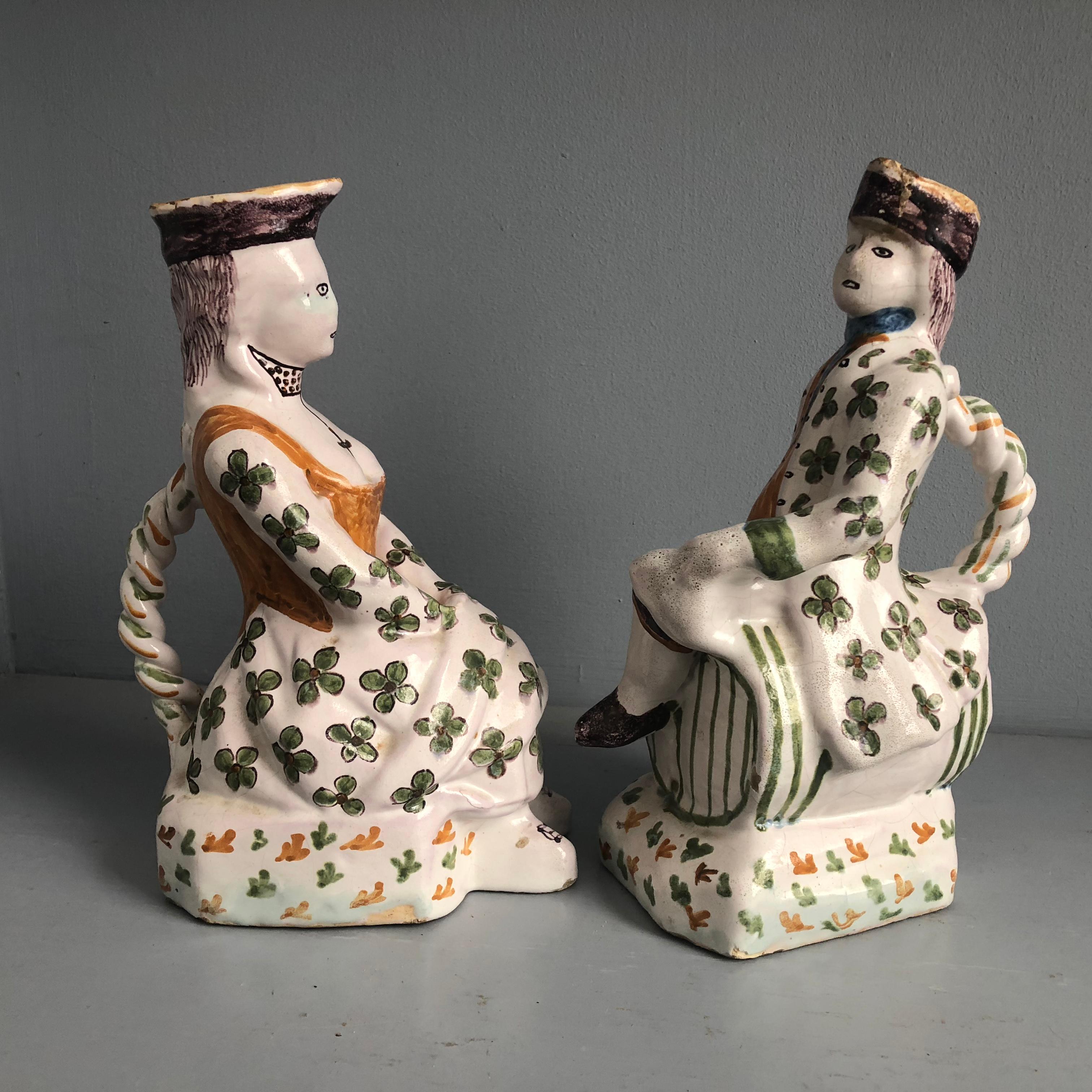 French Provincial Pair of Provincial Faience Figural Pitchers
