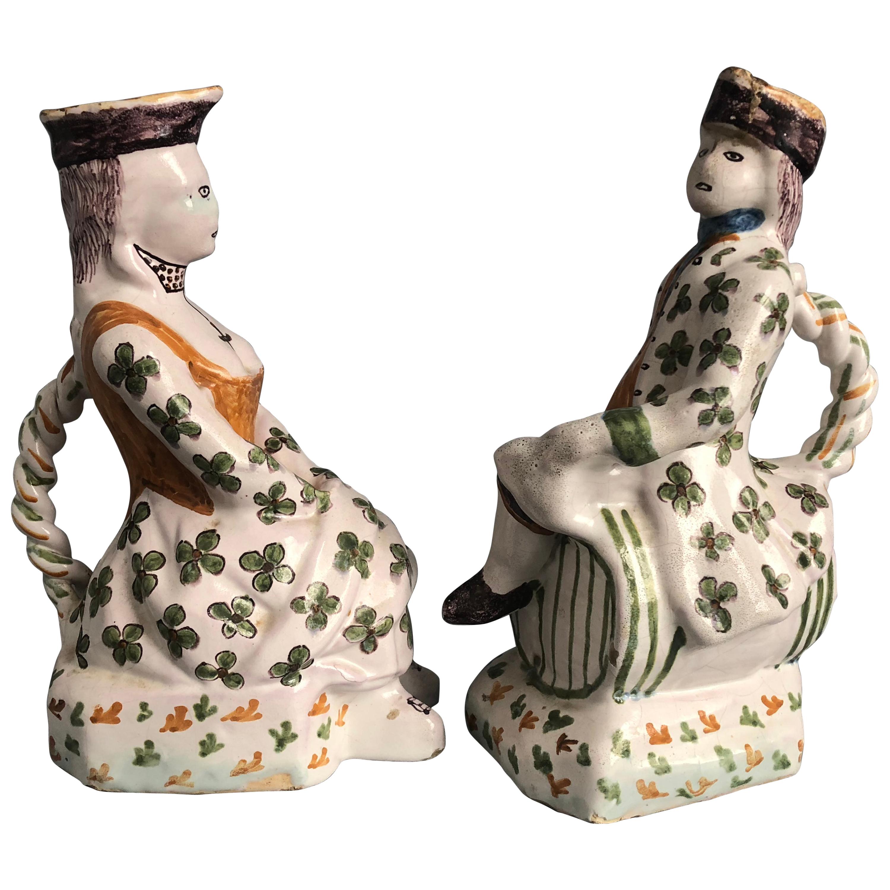 Pair of Provincial Faience Figural Pitchers