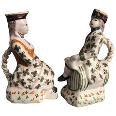 Pair of Provincial Faience Figural Pitchers