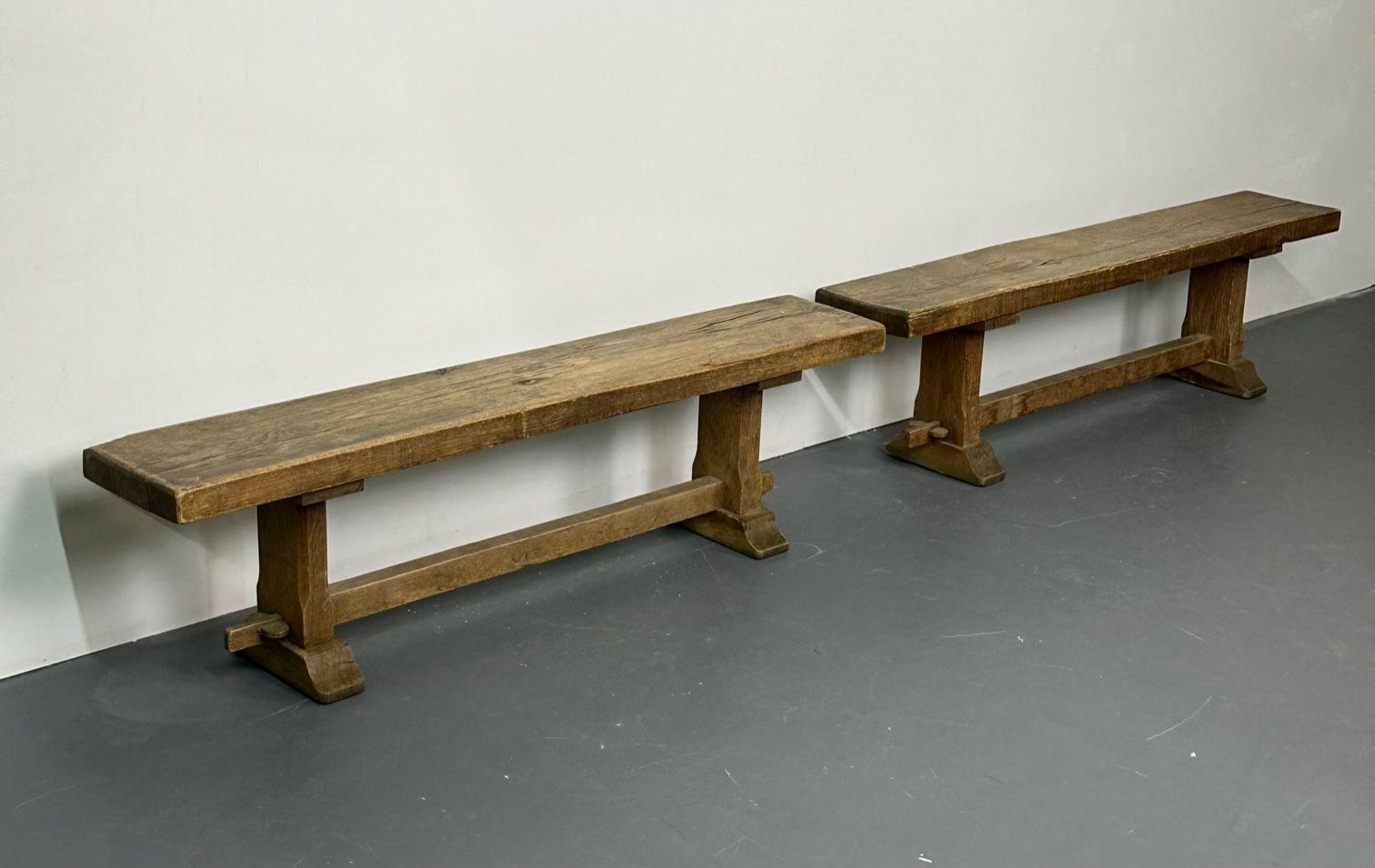 Pair of Provincial French Mid-Century Modern Patinated Elm Benches, Farmhouse 3