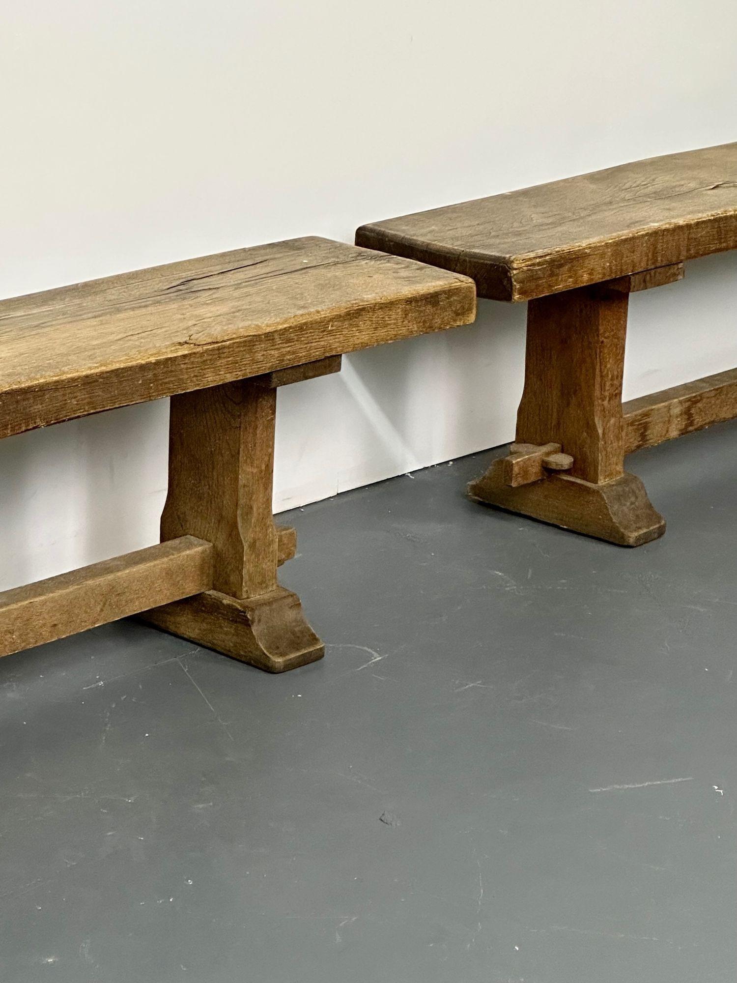Pair of Provincial French Mid-Century Modern Patinated Elm Benches, Farmhouse 4