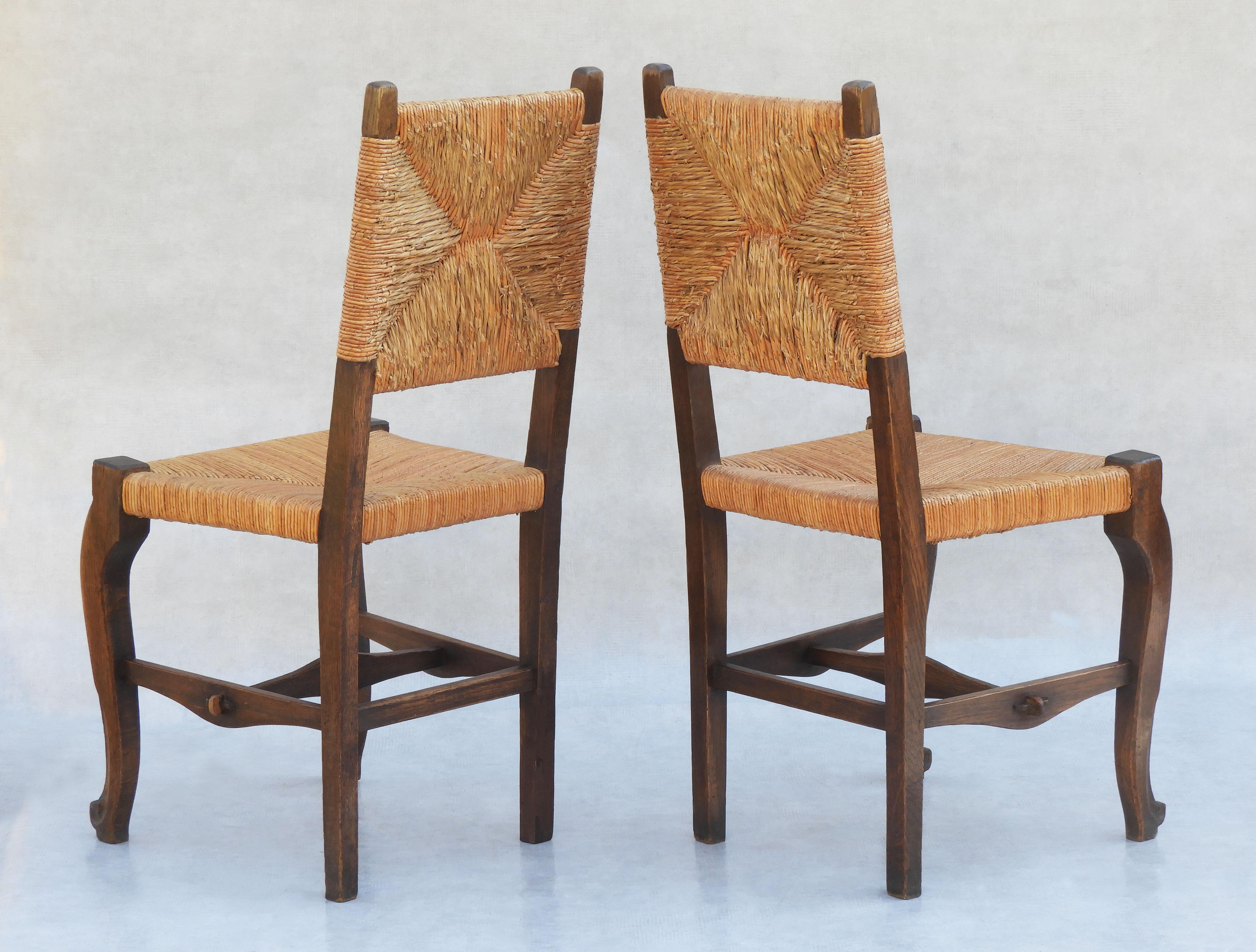 Pair of Provincial French Oak and Rush back Chairs C1920s For Sale 1