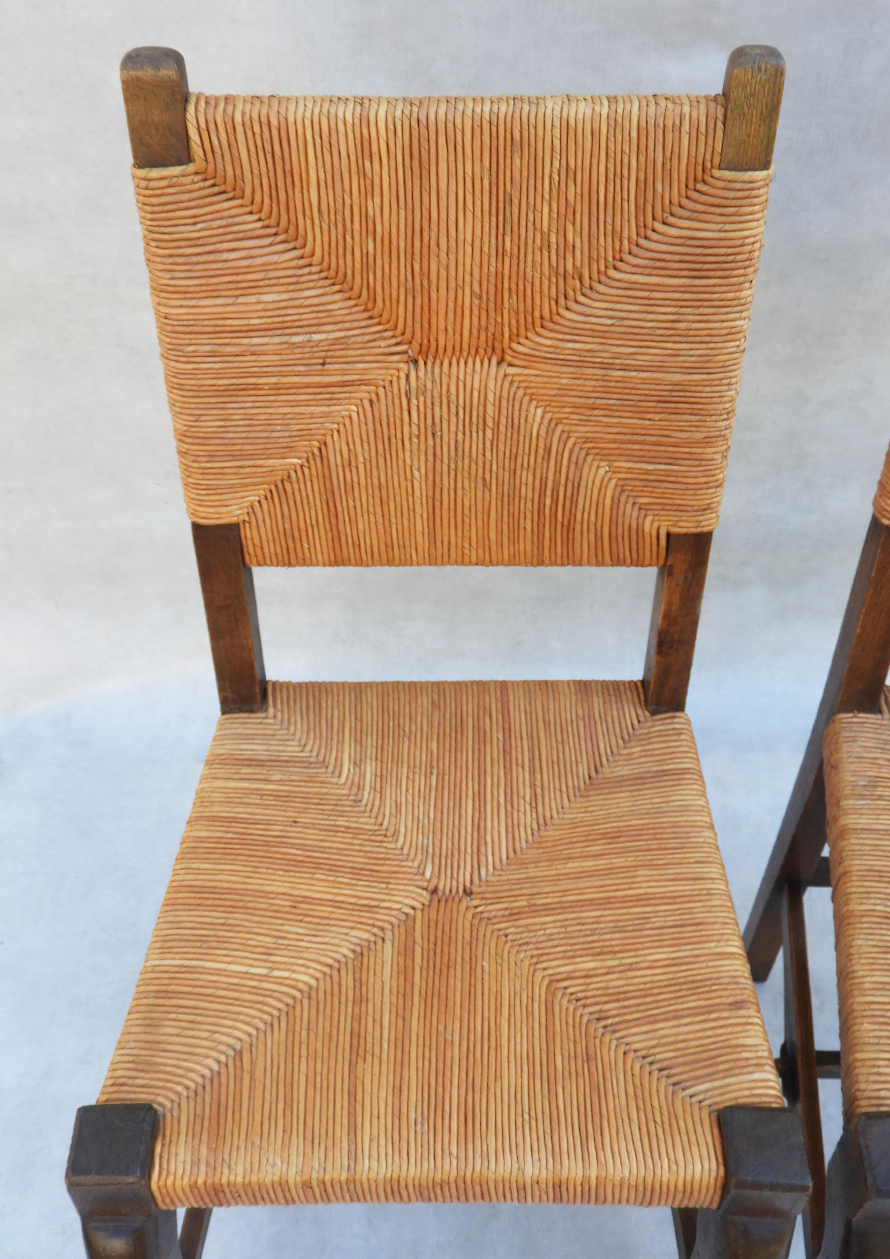 Pair of Provincial French Oak and Rush back Chairs C1920s For Sale 2