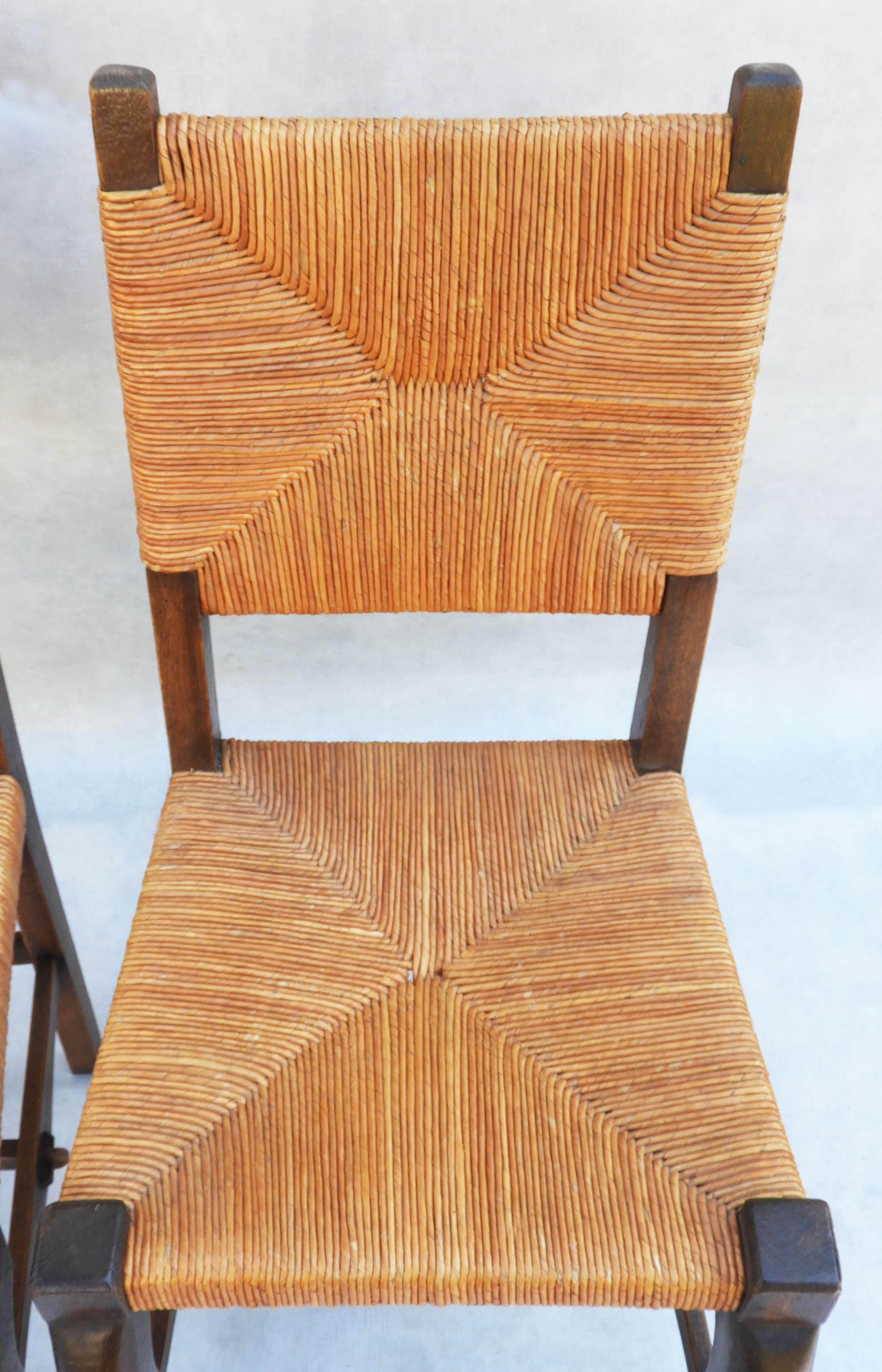 Pair of Provincial French Oak and Rush back Chairs C1920s For Sale 3