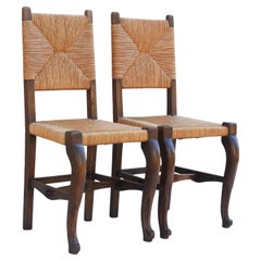 Pair of Provincial French Oak and Rush back Chairs C1920s