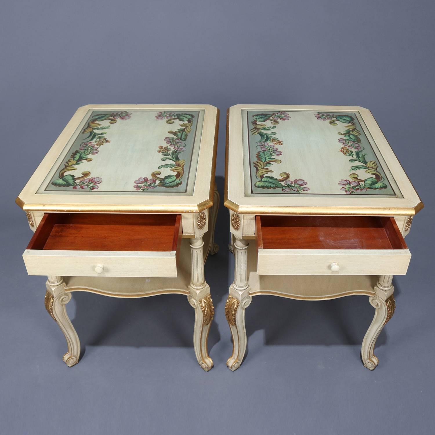 French Provincial Pair of Provincial Style Carved Gilt and Paint Decorated End Stands 20th Century