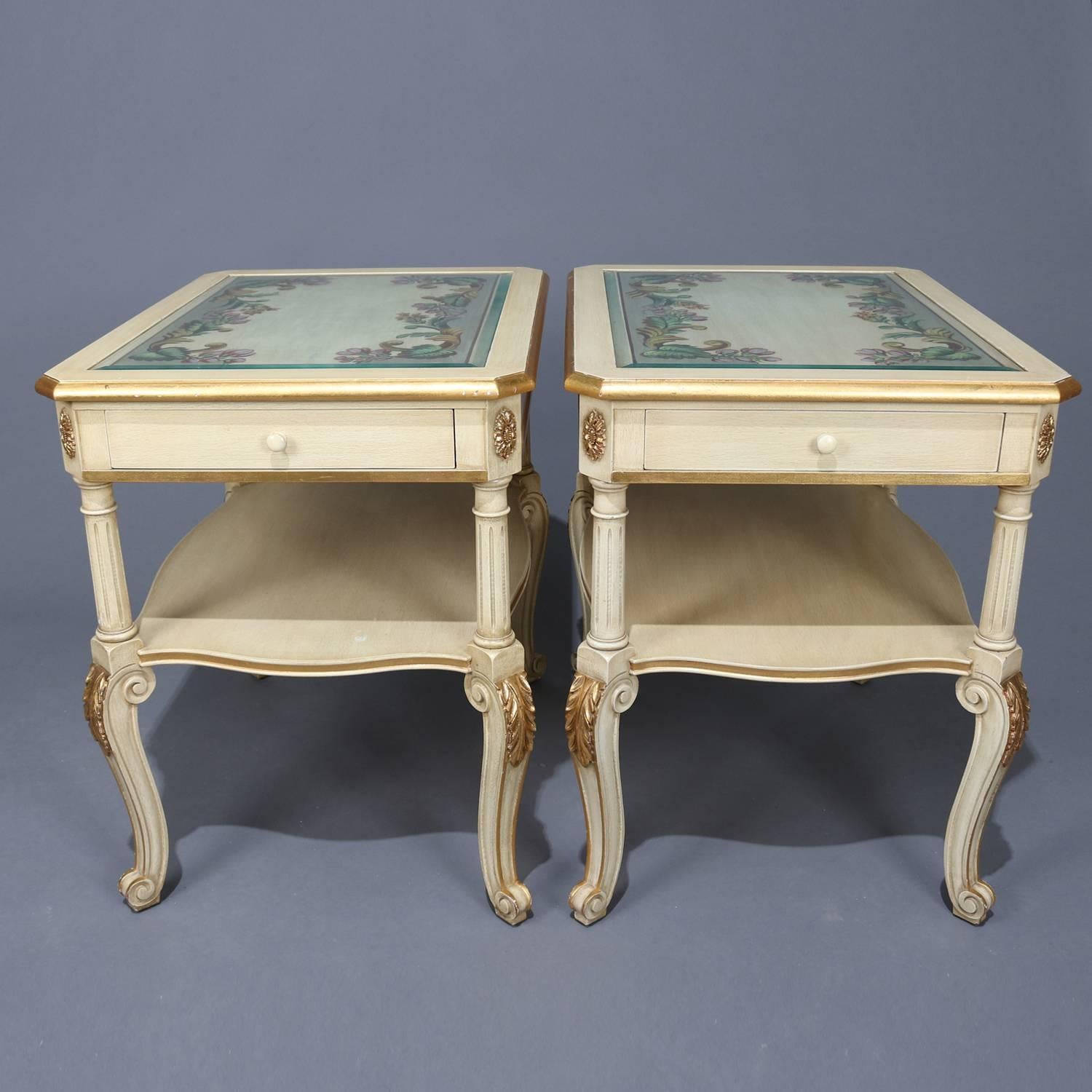 French Pair of Provincial Style Carved Gilt and Paint Decorated End Stands 20th Century