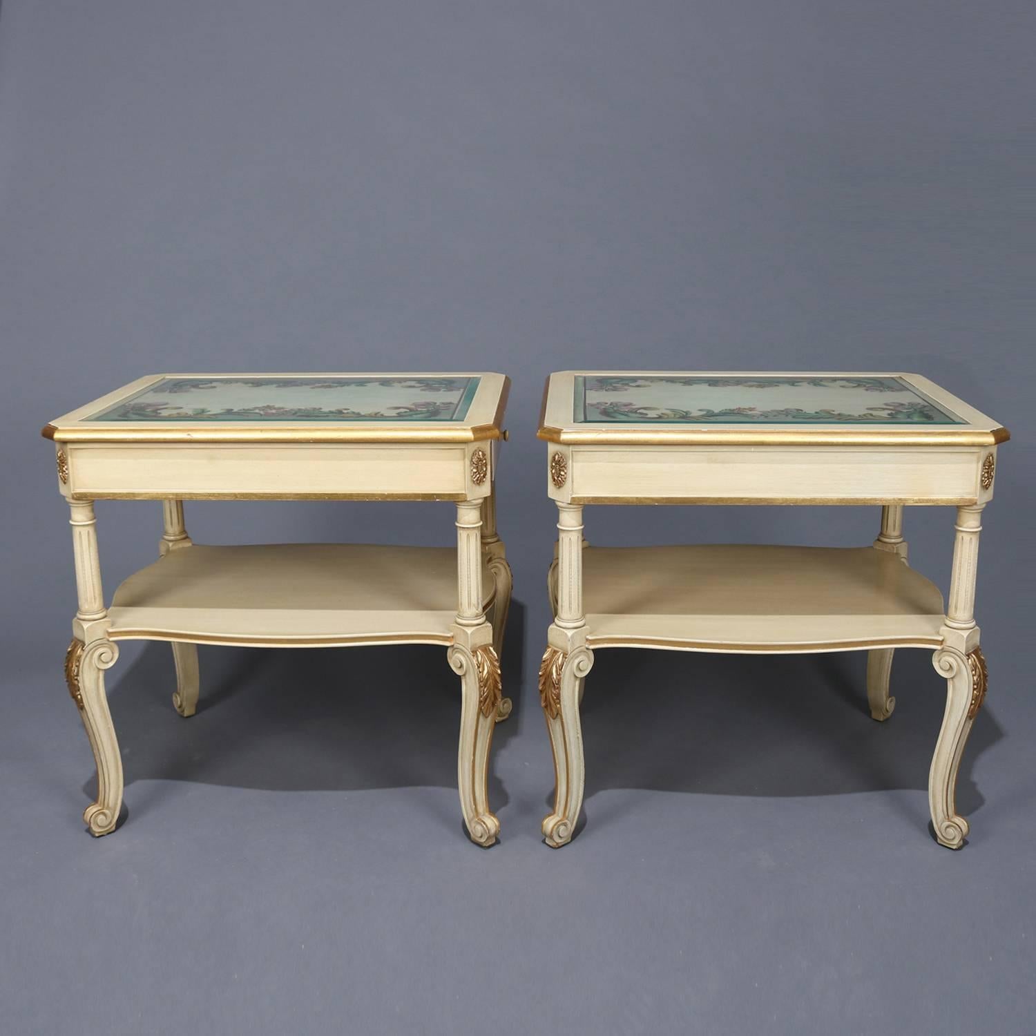 Pair of Provincial Style Carved Gilt and Paint Decorated End Stands 20th Century 1