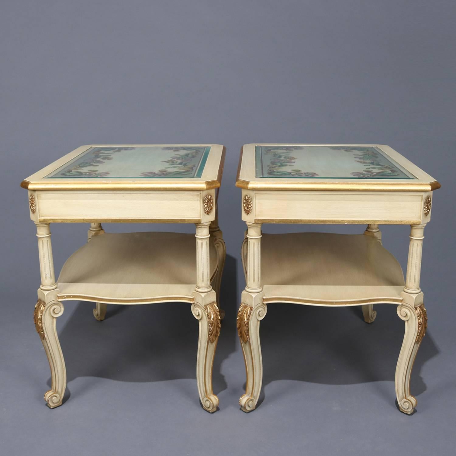 Pair of Provincial Style Carved Gilt and Paint Decorated End Stands 20th Century 3