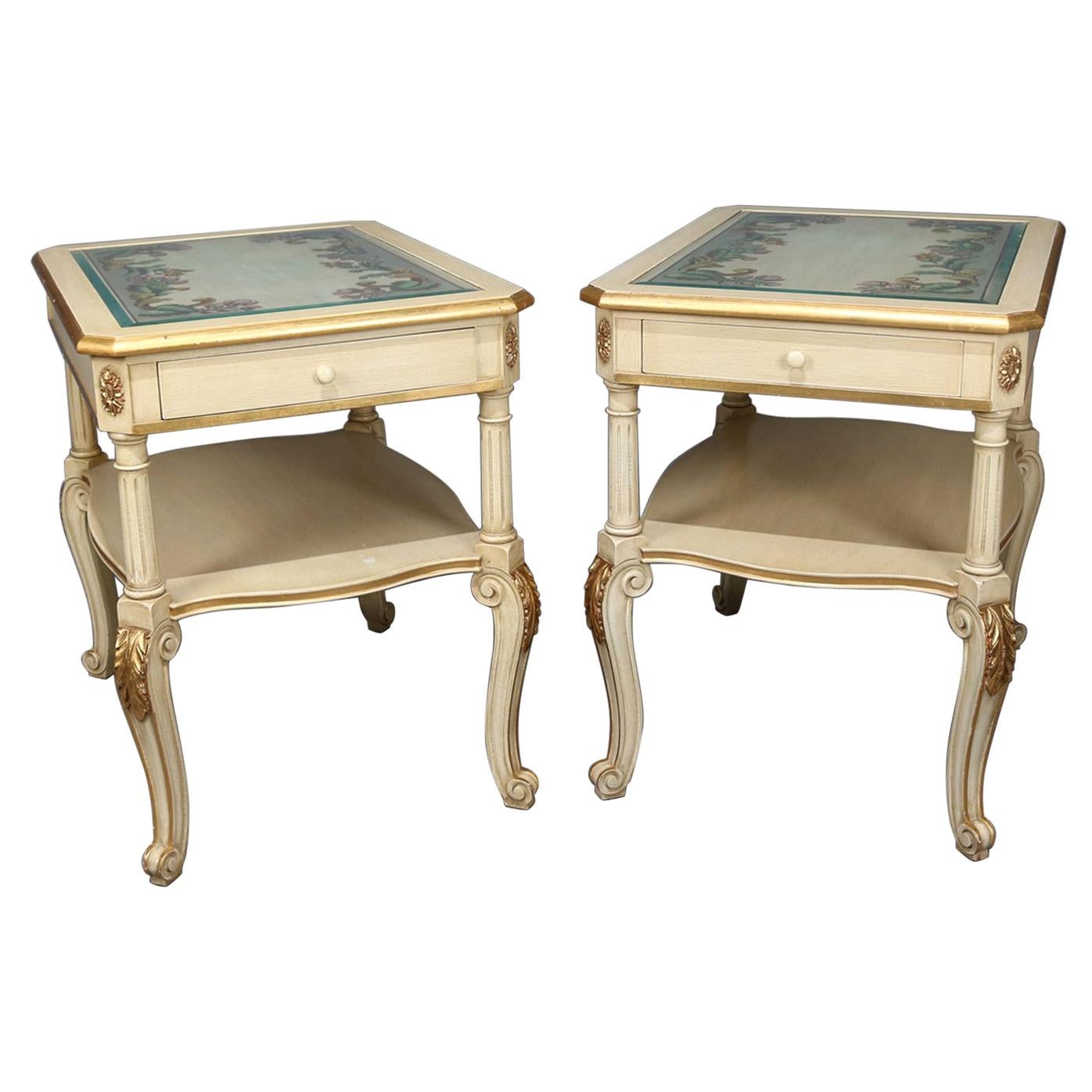 Pair of Provincial Style Carved Gilt and Paint Decorated End Stands 20th Century