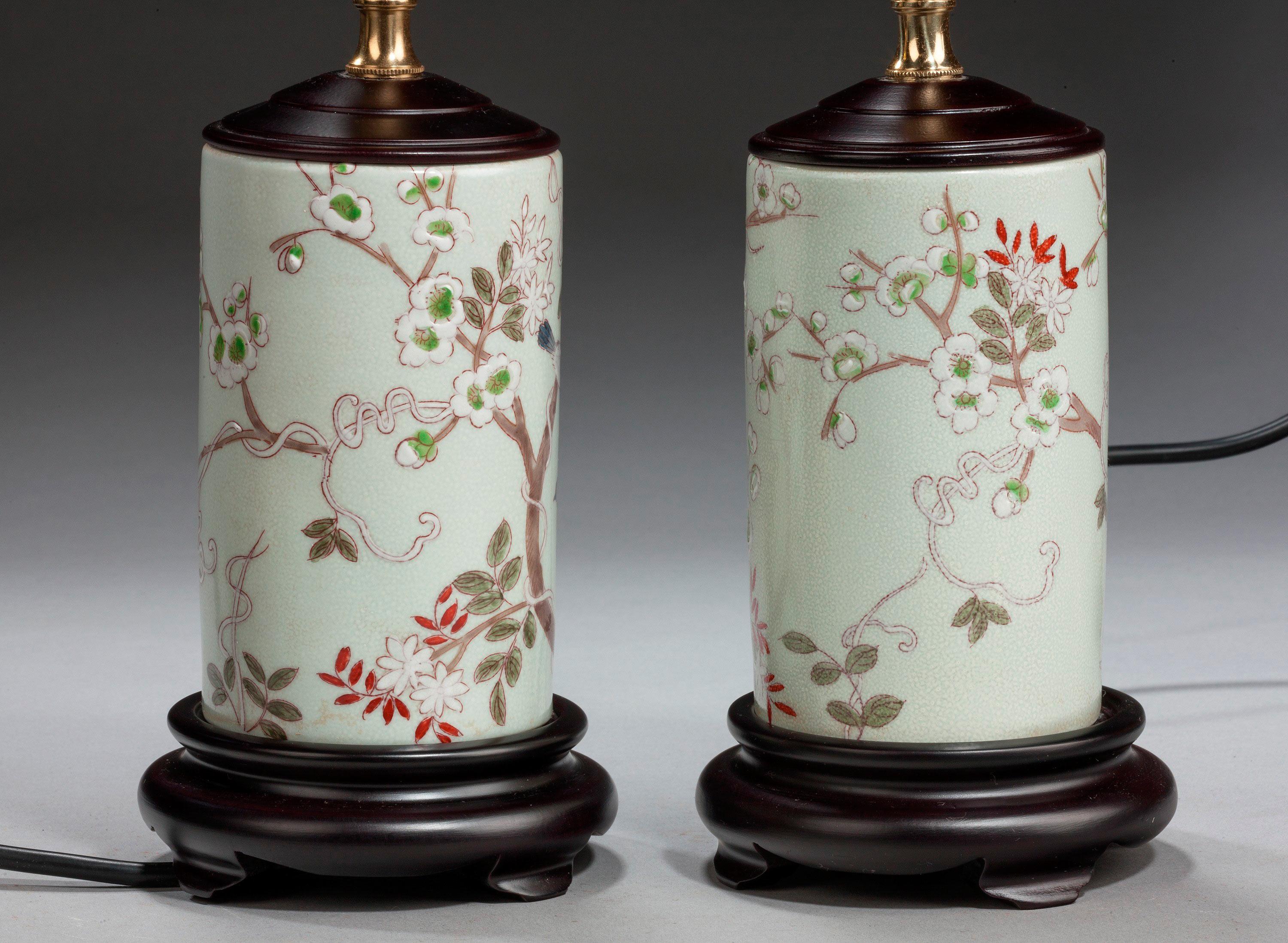 Chinese Pair of Prunus Blossom Lamps