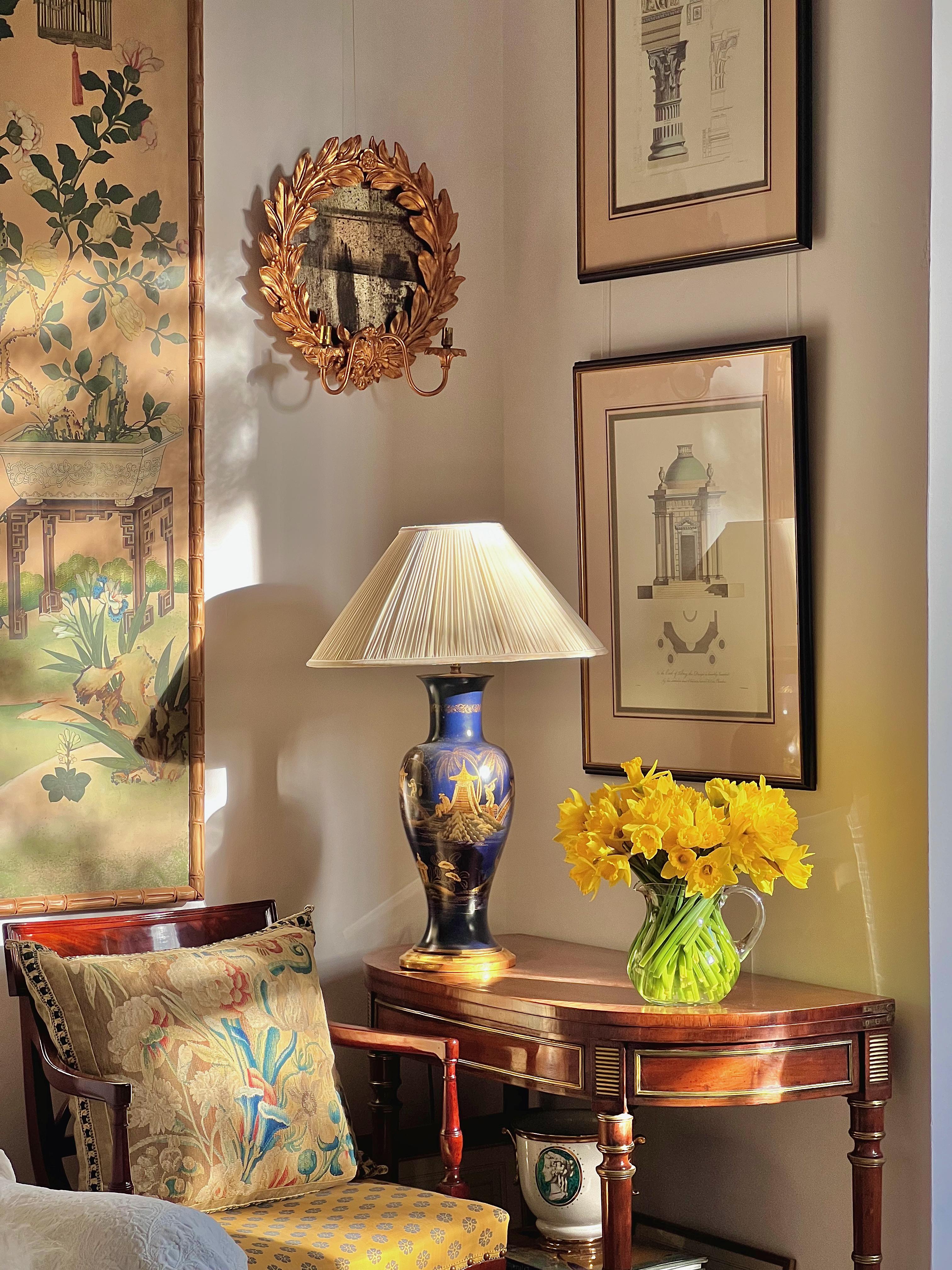 A superbly decorative pair of Chinoiserie vase lamps in imitation blue lacquer of the 18th century style. Fitted with gold leaf water-gilt turned circular bases.

Why we like them
Blue lacquer had always been considered the rarest and most expensive