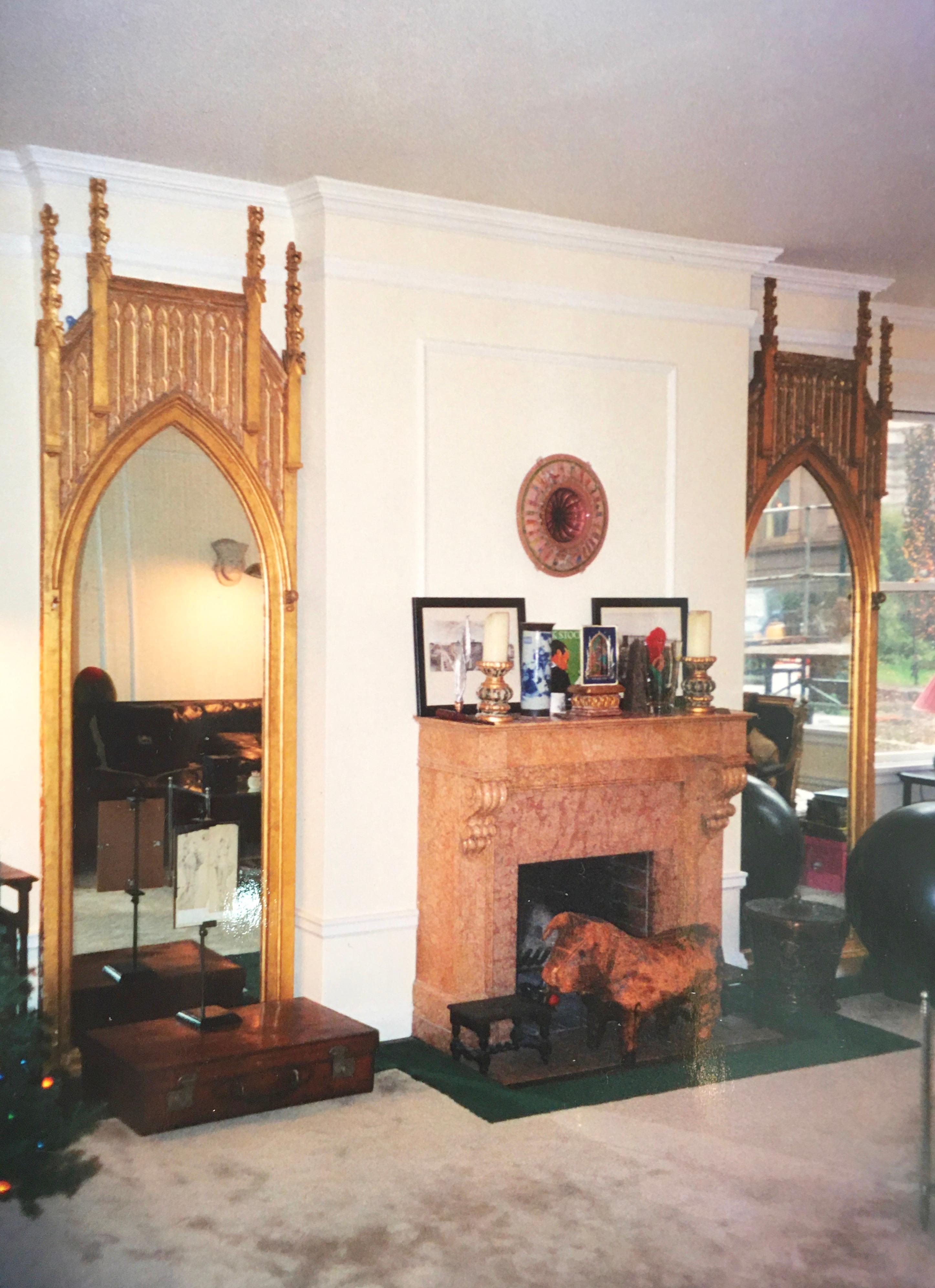 Pair of English Gothic Architectural Giltwood Mirrors ~9 feet tall For Sale 8