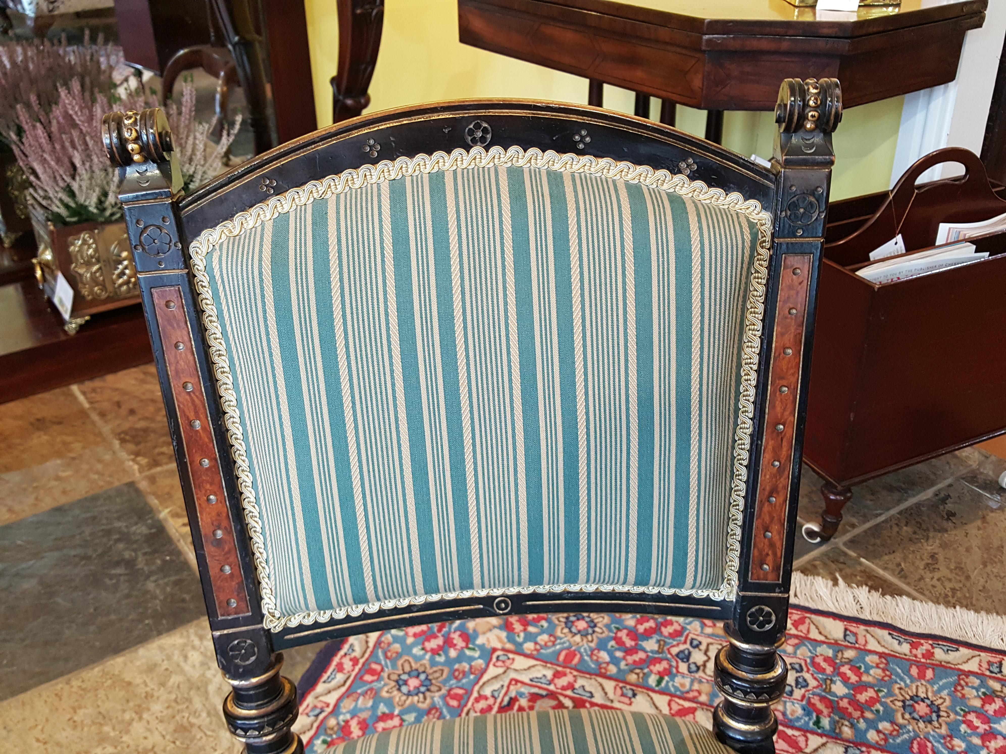 Mid-19th Century Pair of Pugin Style Gothic Revival Ebonised Chairs For Sale