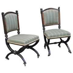 Pair of Pugin Style Gothic Revival Ebonised Chairs