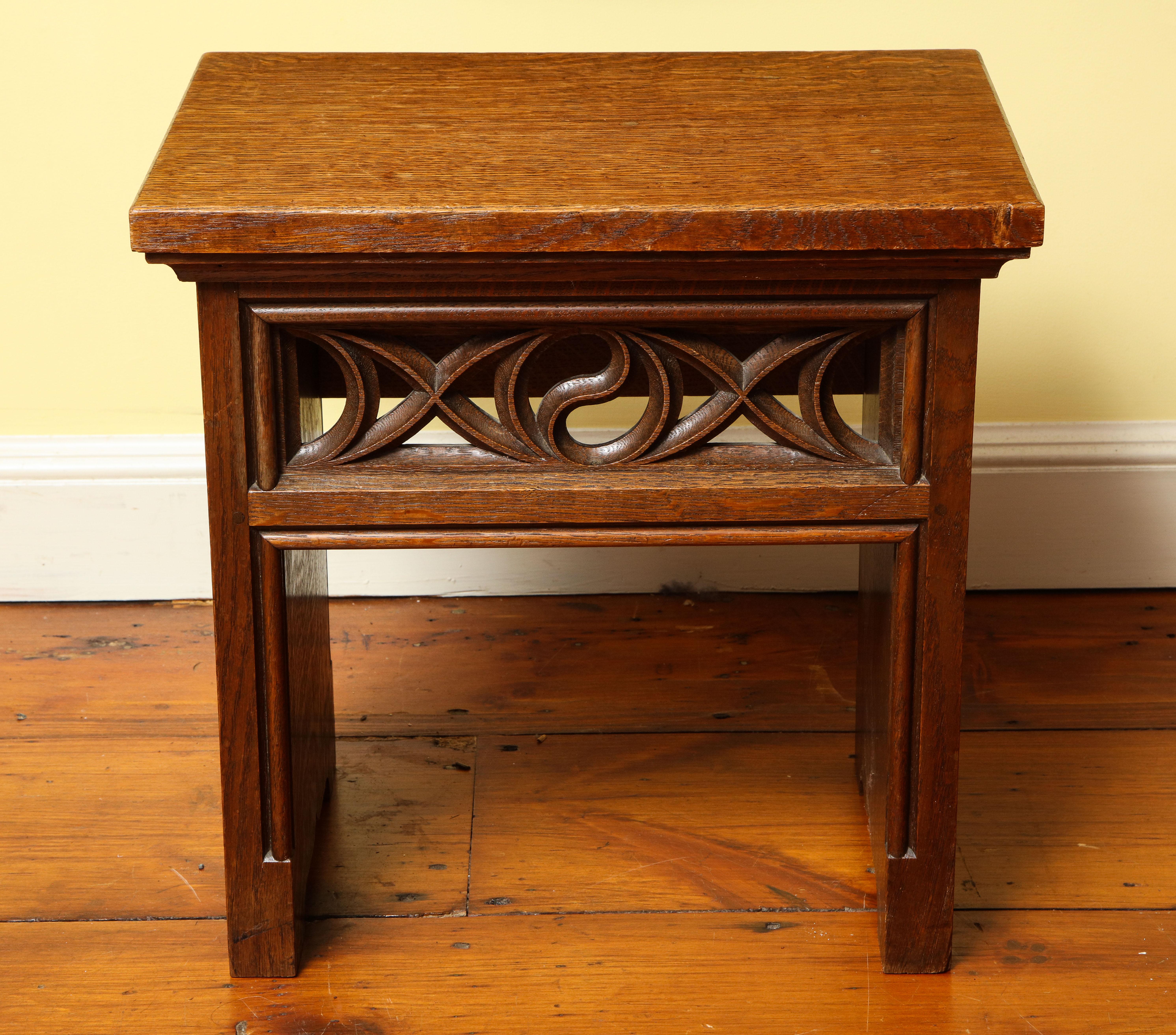 Arts and Crafts Pair of Pugin Style Gothic Revival Rectangular Oak Benches, English, Circa 1880 For Sale