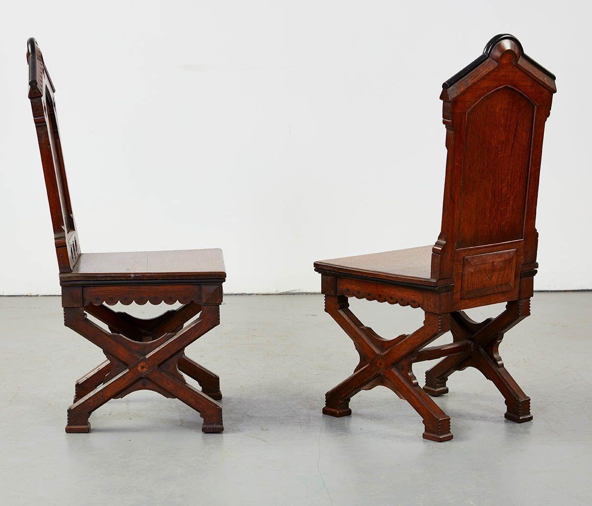 Oak Pair of Puginesque Hall Chairs For Sale