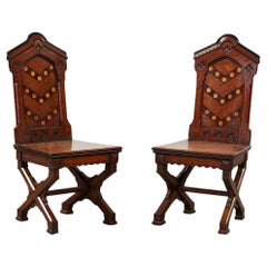 Antique Pair of Puginesque Hall Chairs
