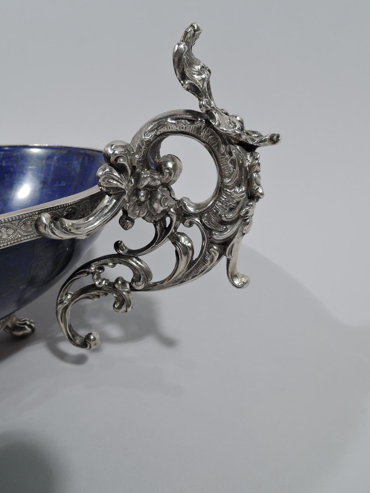 19th Century Pair of Puiforcat Egyptian Revival Silver and Lapis Lazuli Bowls