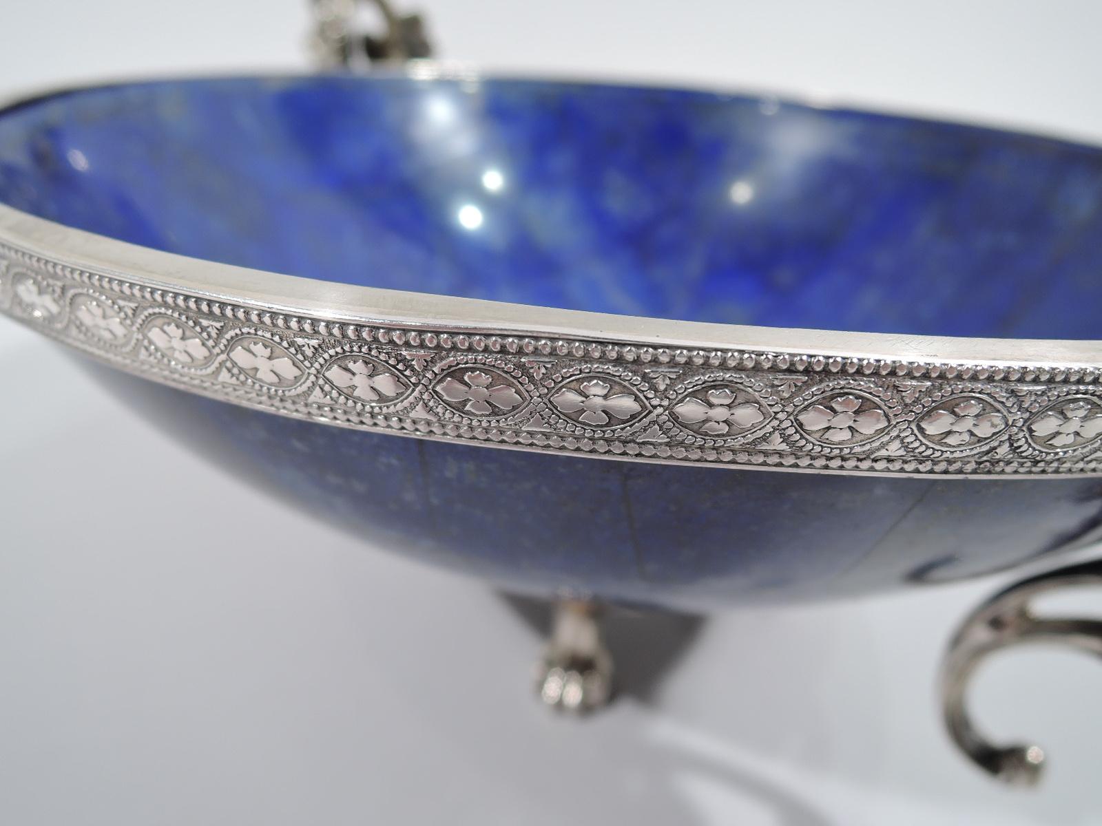 Pair of Puiforcat Egyptian Revival Silver and Lapis Lazuli Bowls 2