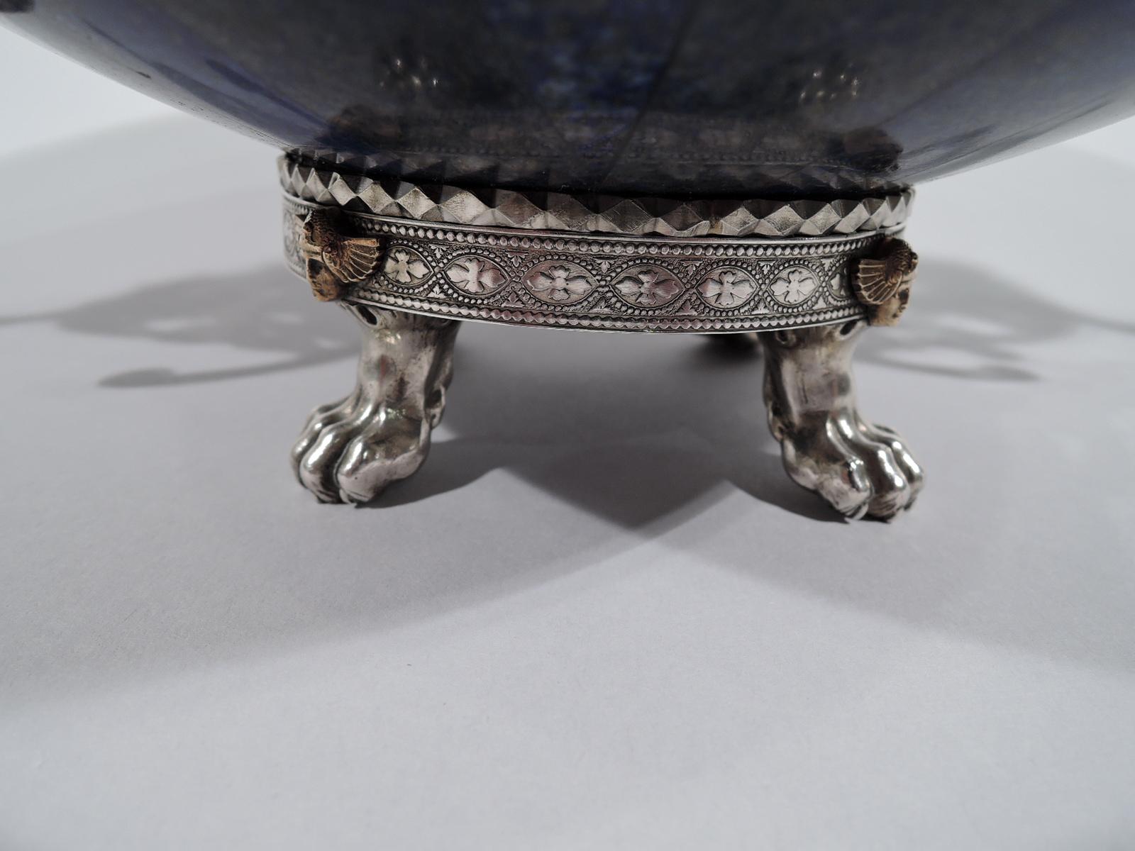 Pair of Puiforcat Egyptian Revival Silver and Lapis Lazuli Bowls 4