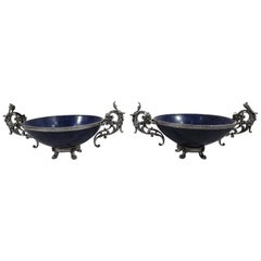 Pair of Puiforcat Egyptian Revival Silver and Lapis Lazuli Bowls